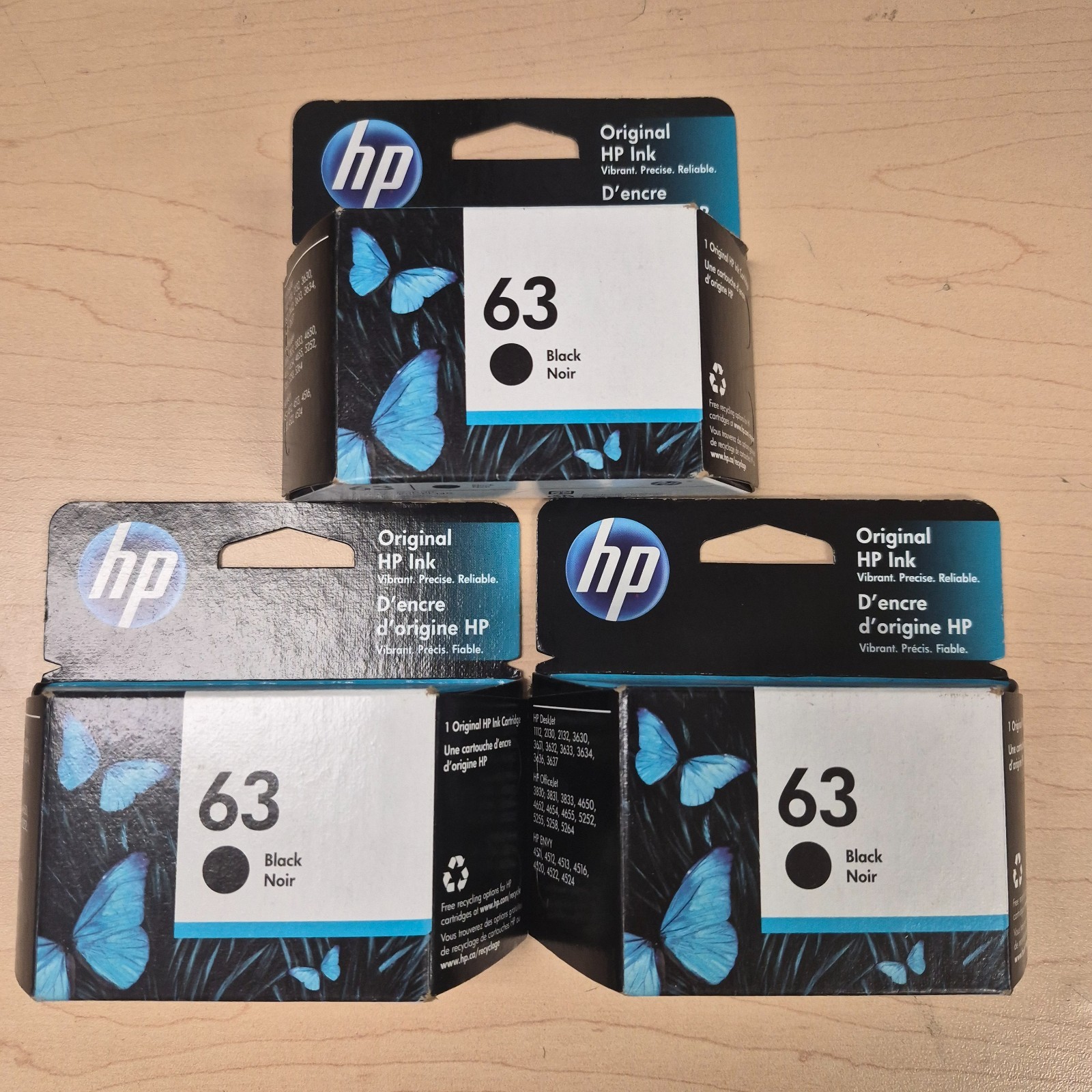 3 pcs HP 63 Black Ink Cartridges New Genuine Retail Box