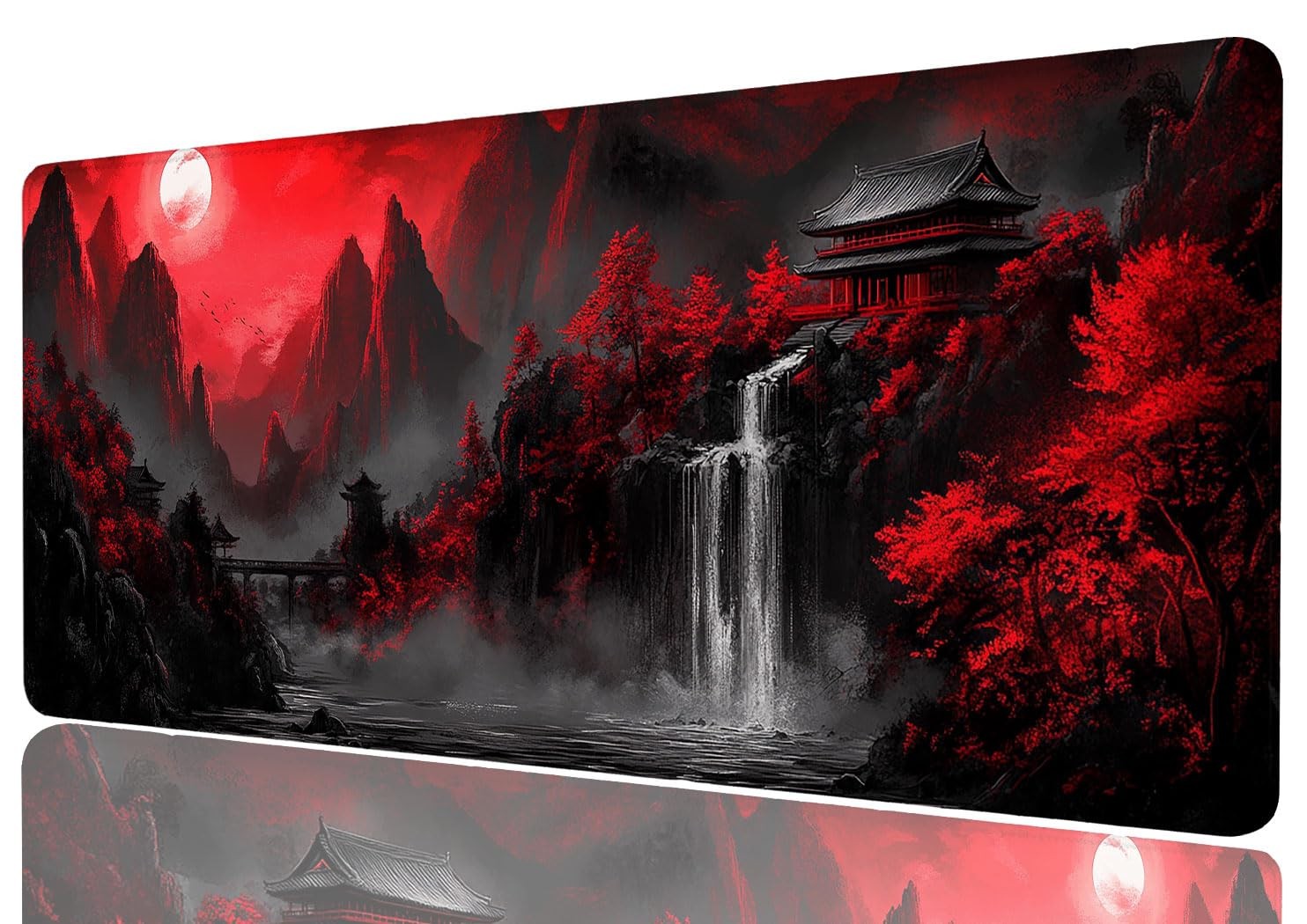 31.5x11.8 Inch Japanese Landscape Large Mouse Pad Mountain Waterfall Desk Mat