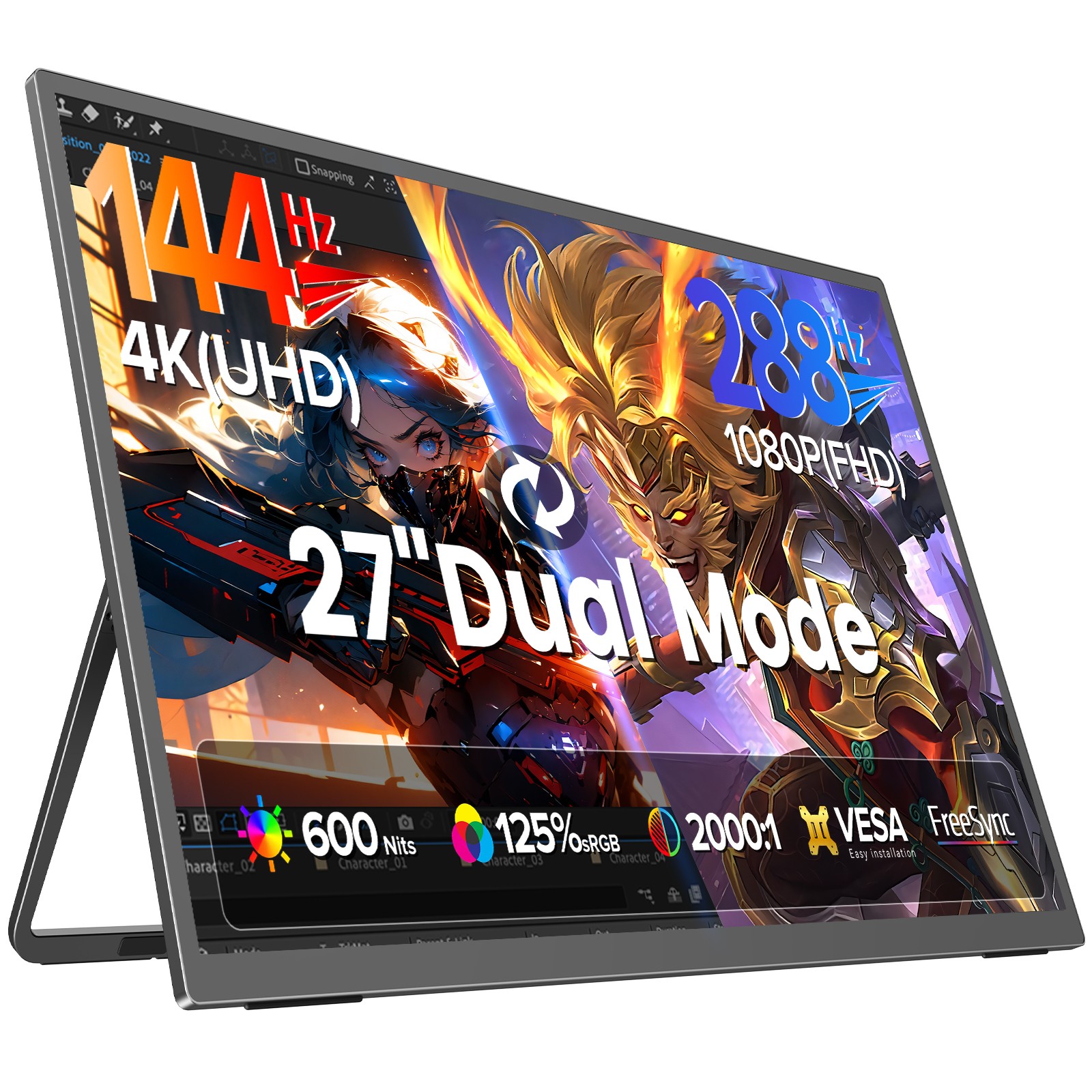 UPERFECT 27" 4K Portable Monitor 288Hz Gaming Monitor USB-C Monitor 3840x2160