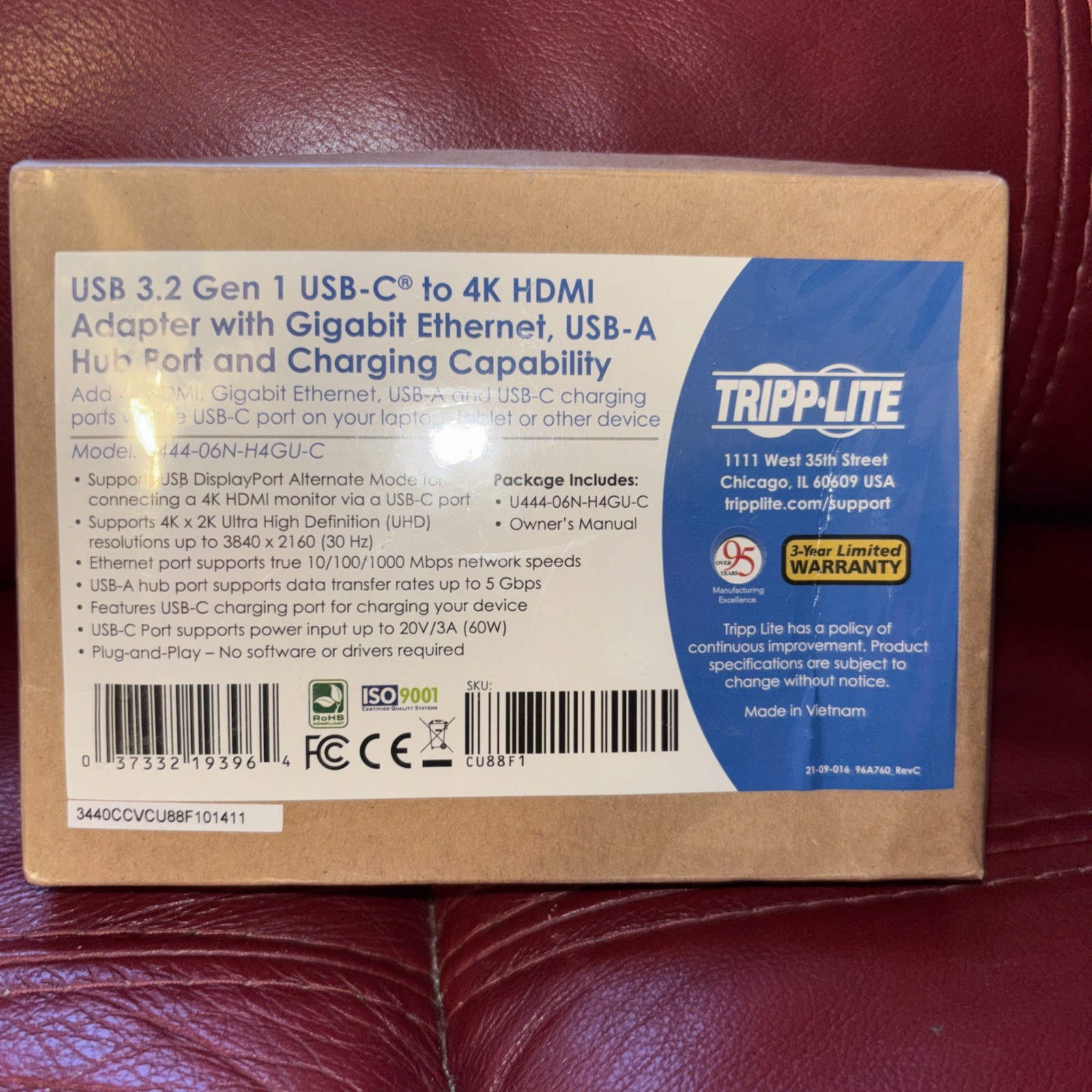 Factory Sealed TRIPP-LITE U444-06N-H4GU-C, USB-C 3.2, USB-C TO 4K HDMI, Ethernet