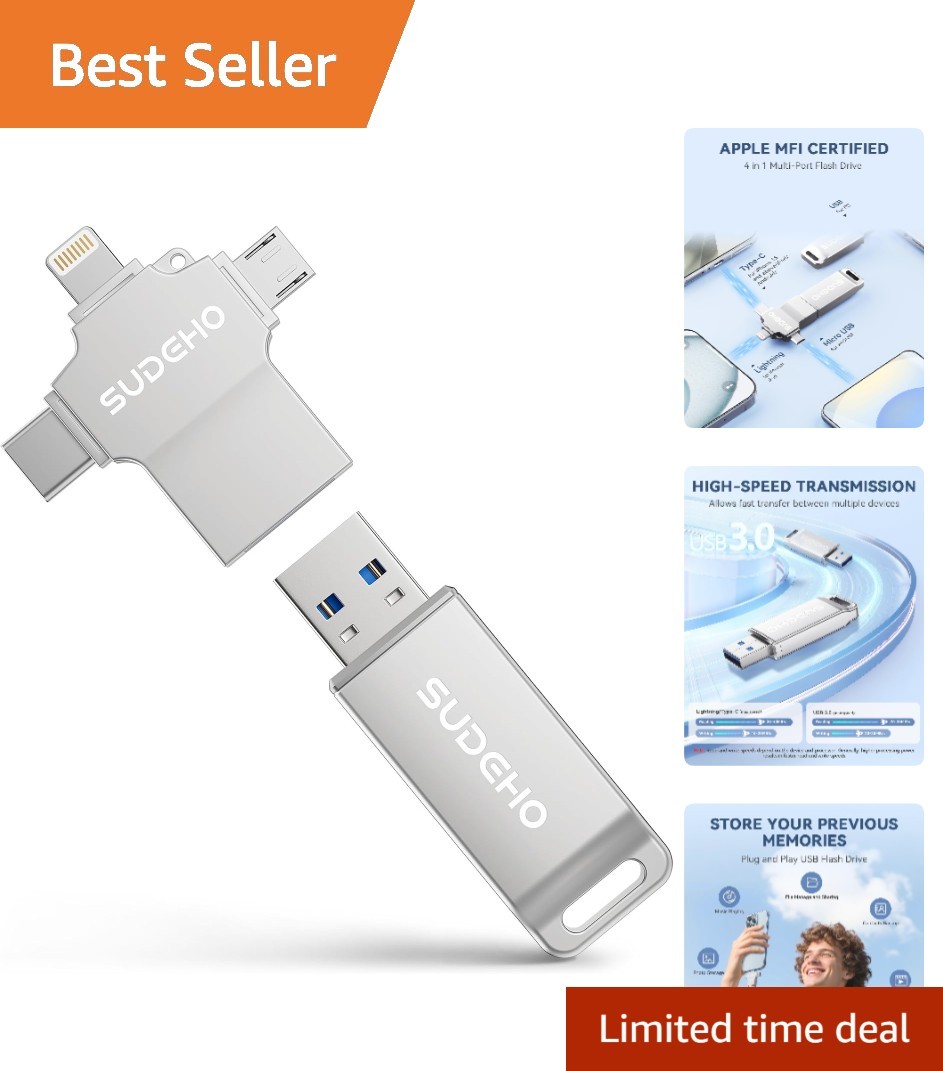 Lightweight 4-in-1 USB Flash Drive – 128GB Memory Stick for iPhone and Android