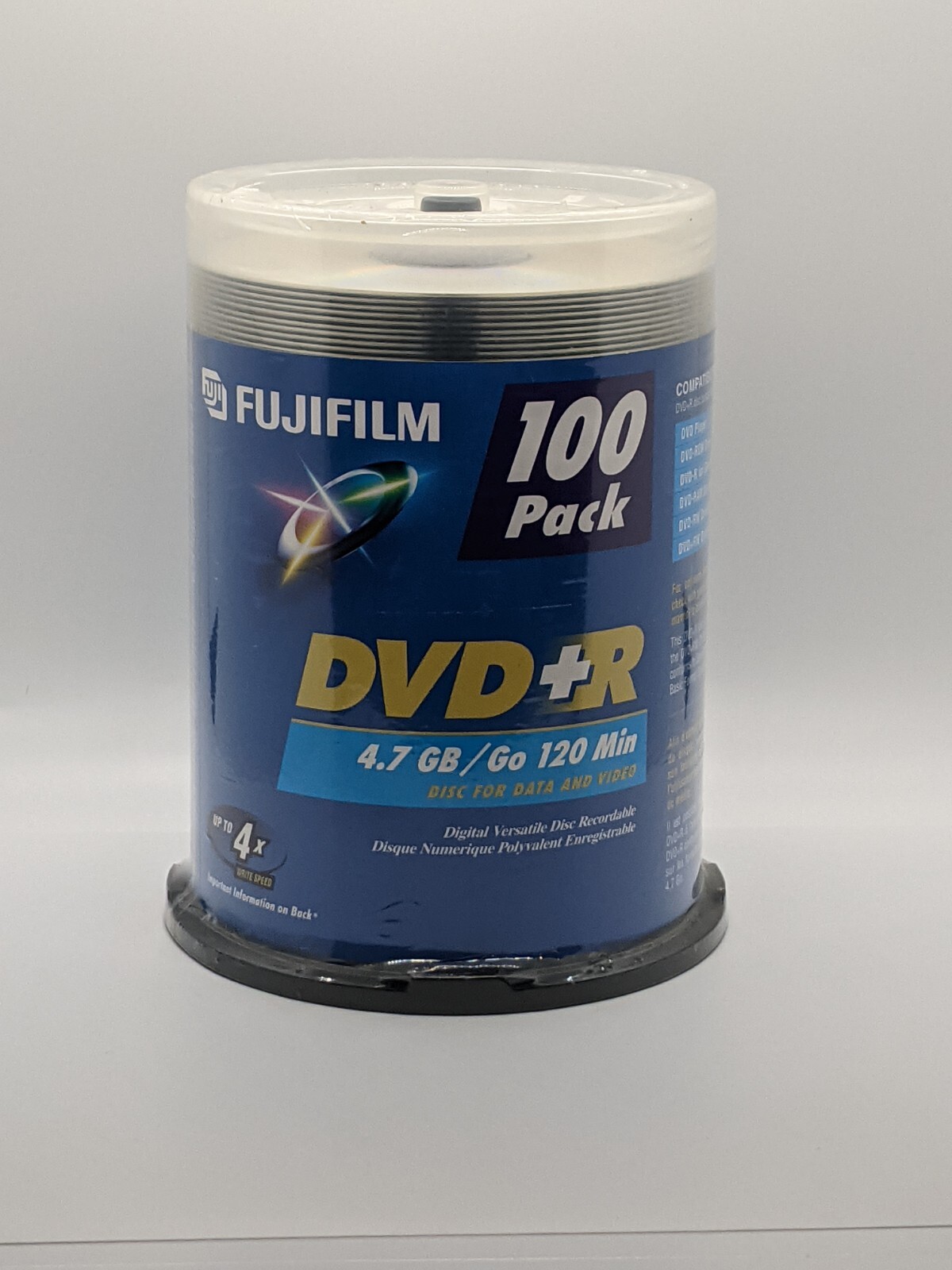 Sealed 100 Pack of Fuji Film DVD+R 4.7 GB/Go 120 Min Disk for Data & Video 