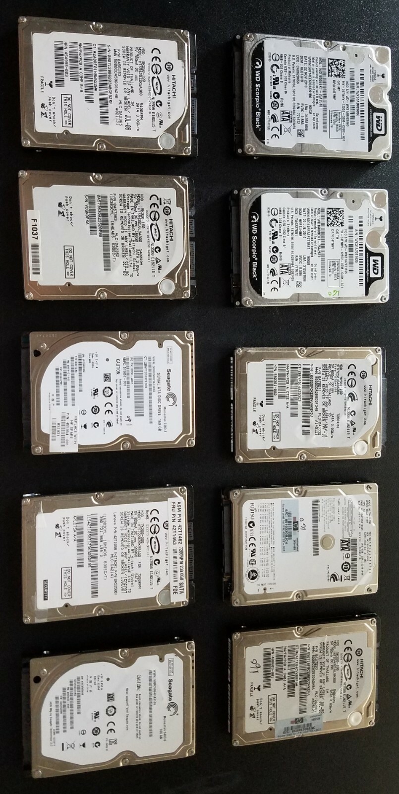 Lolt of 9 160 GB SATA and 1. 200GB 2.5 Inch 7200RMP  5400RPM Laptop Hard Drives
