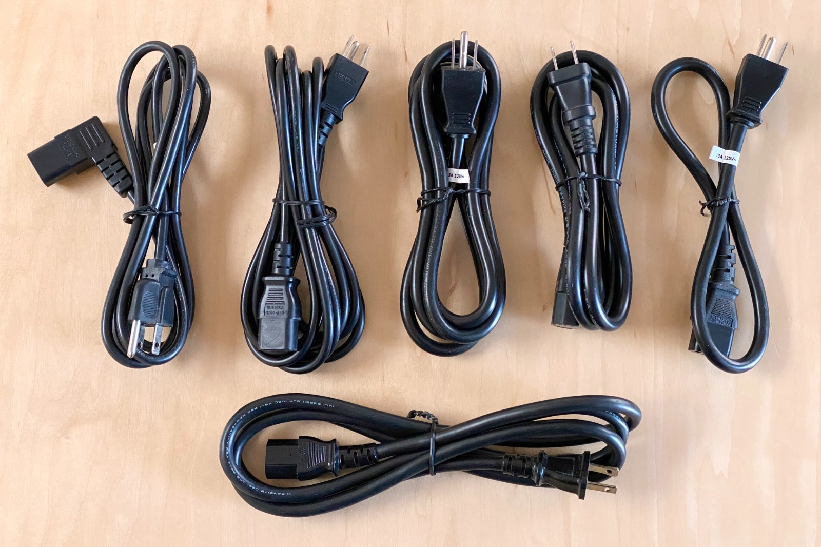 Lot of 6 High Quality Power Cables: 4 Heavy Duty, 1 Extra Long & 1 Right Angle