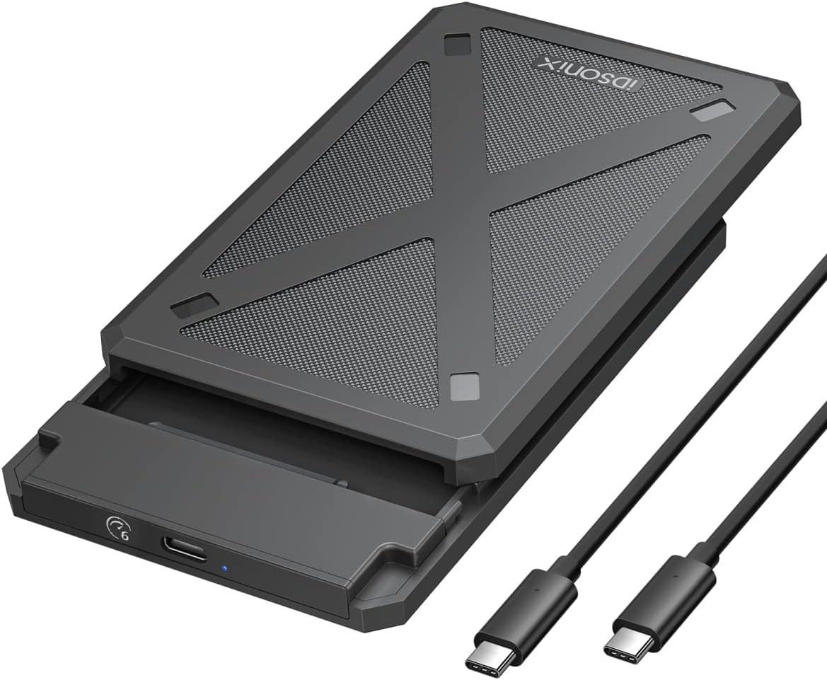 Idsonix 2.5 Inch Hard Drive Enclosure, 6Gbps USB C 3.1 to SATA III Tool-Free Ext