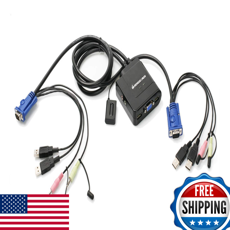 Iogear 2-Port Usb Vga Cabled Kvm Switch - 2048 X 1536 - 2.1 Stereo Audio W/Mic