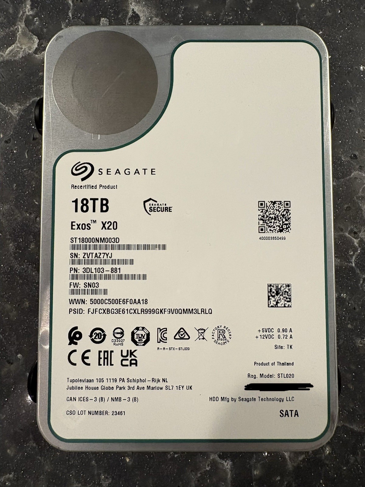 Seagate Exos X20 18TB Internal Hard Drive ST18000NM003D
