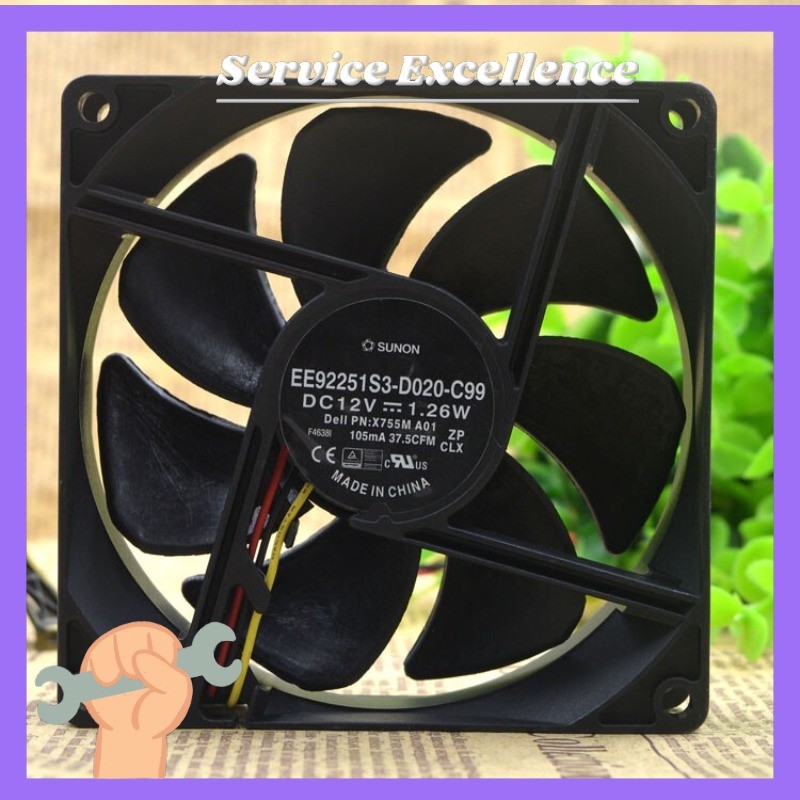 One SUNON EE92251S3-D020-C99 90*90*25mm Fast Shipping Fan DC 12V 1.26W 3-Pin