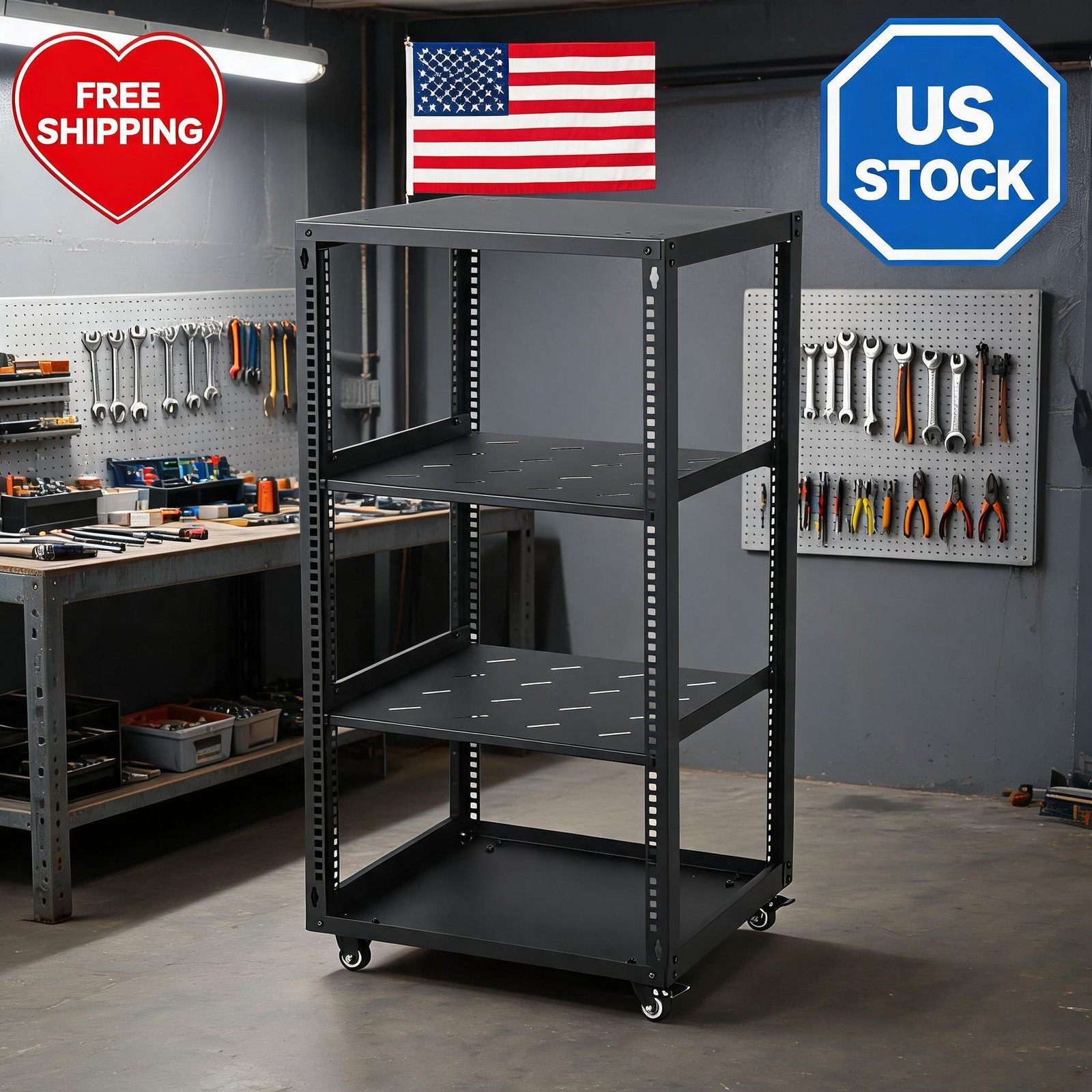 Heavy Duty 20U Open Frame Network/Server Rack with Casters Wall Mount or Floor