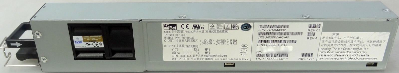 AcBel Juniper JPSU-650W-AC-AFI 650W Power Supply 740-044332 FS9022-4C1G