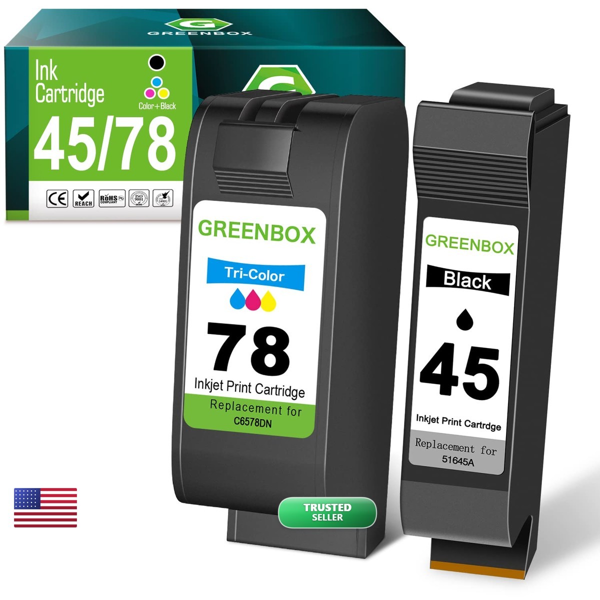 GREENBOX 45 78 Ink Cartridge Black/Tri-Color 51645 51645A C6578AN C6578DN