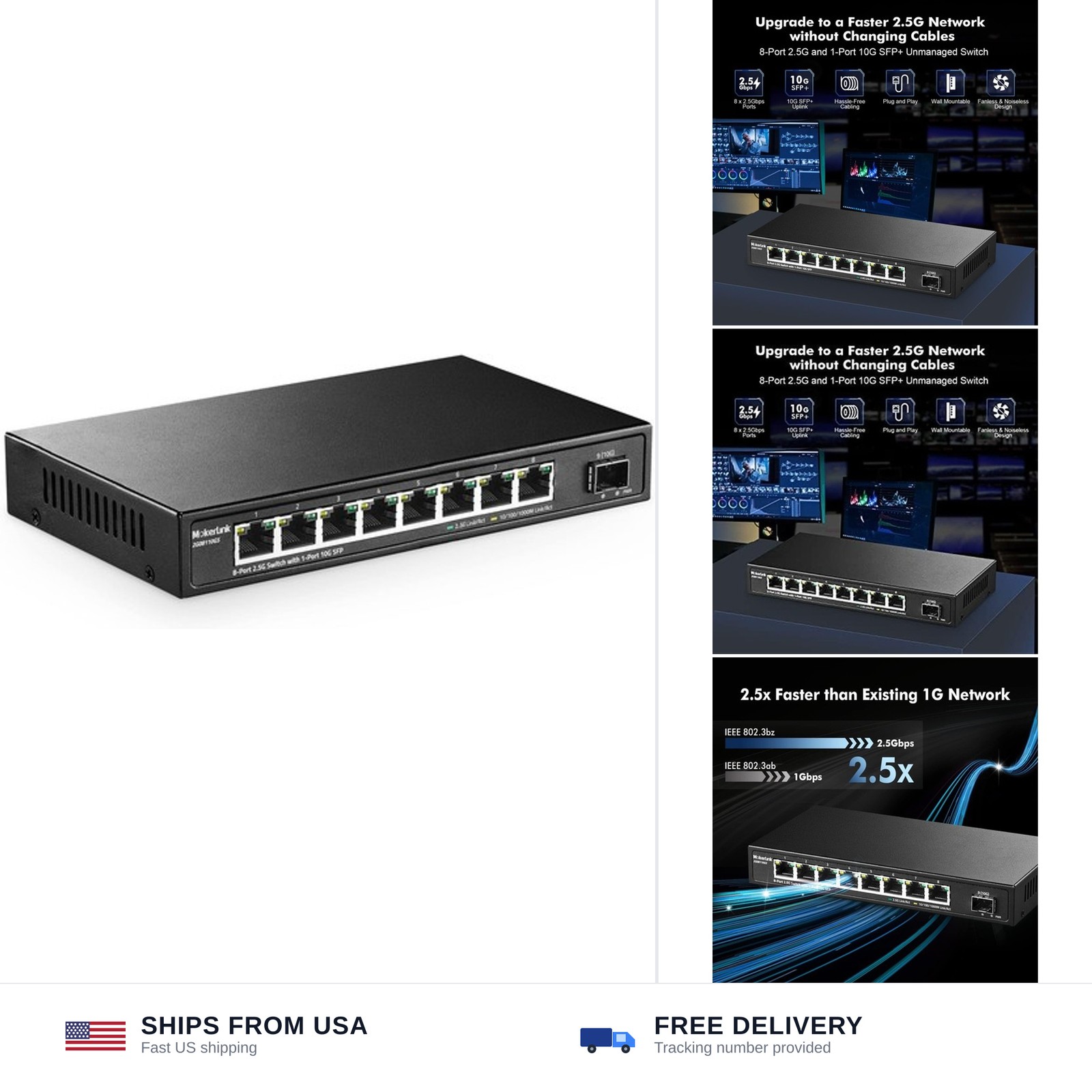 MokerLink 8 Port 2.5G Ethernet Switch with 10G SFP+, 8x2.5G RJ45 Ports Compat...