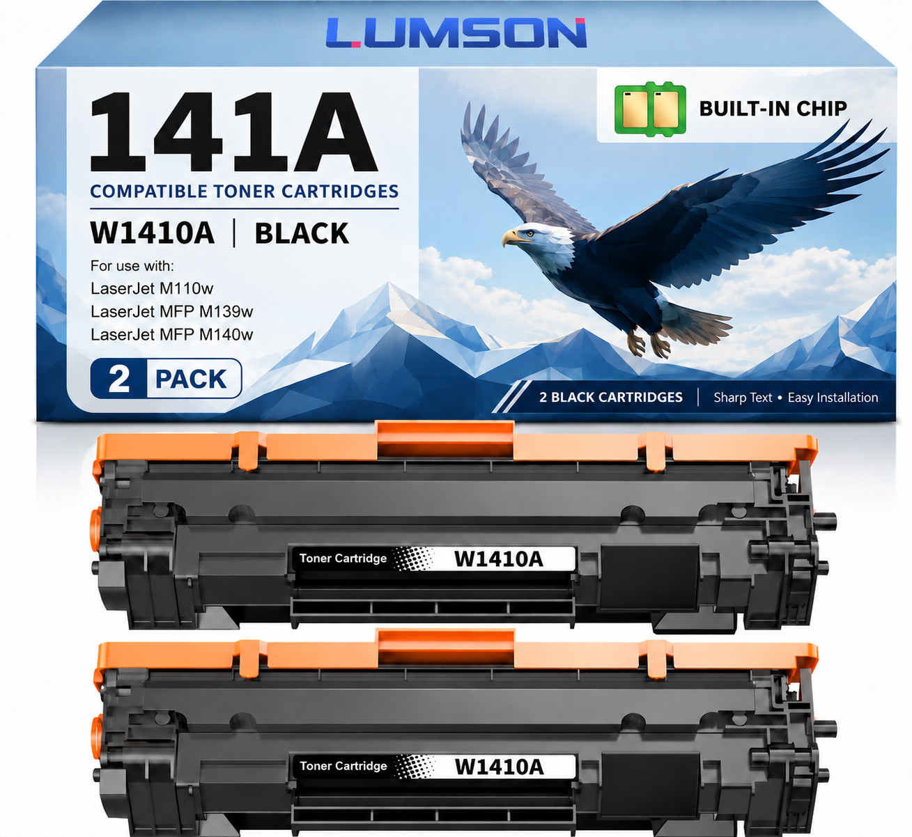 141A Toner Cartridge Black 2Pack with Chip For 141A 141X LaserJet MFP M140 M110w
