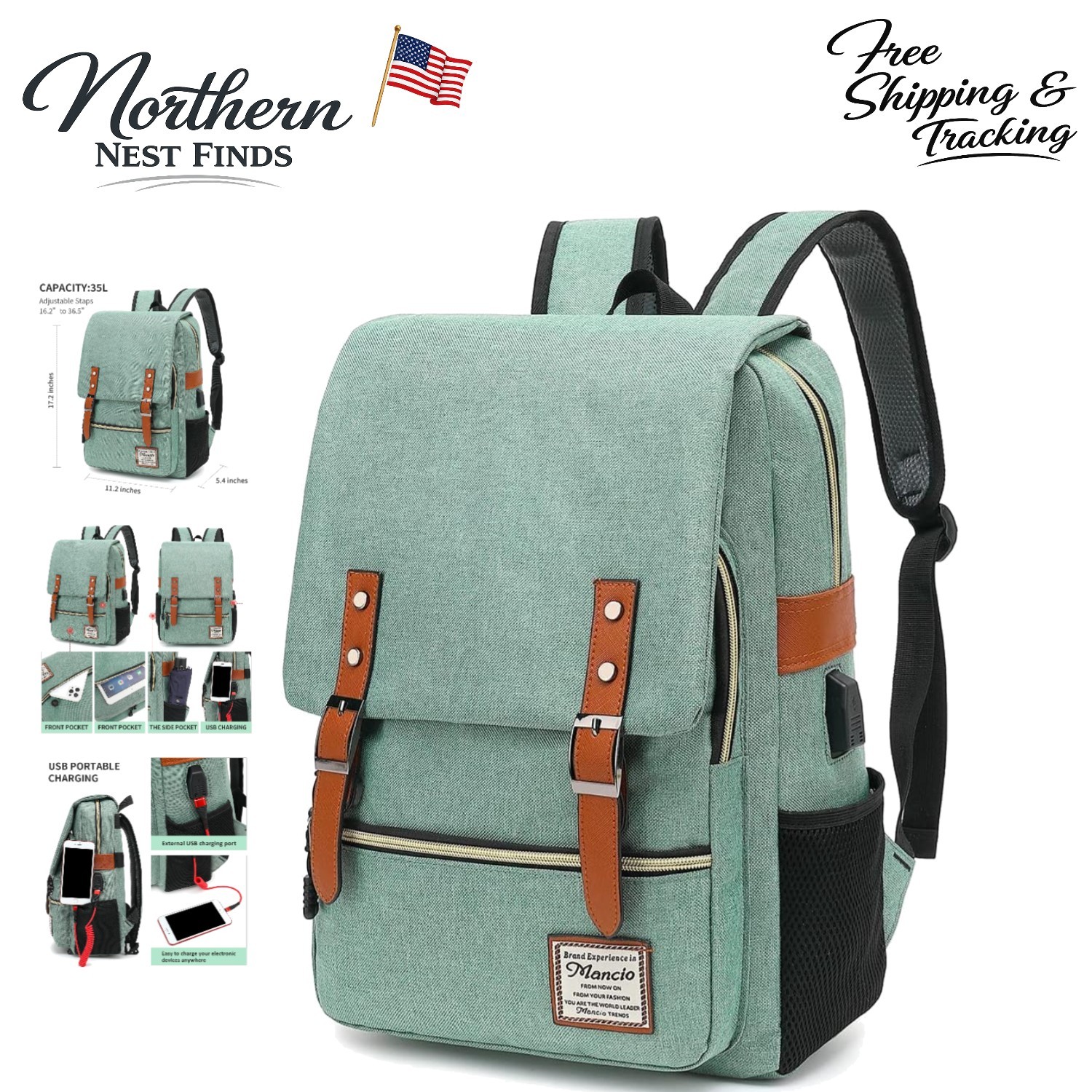 Multi-Functional Vintage Slim Laptop Backpack: Tear Resistant & USB Compatible
