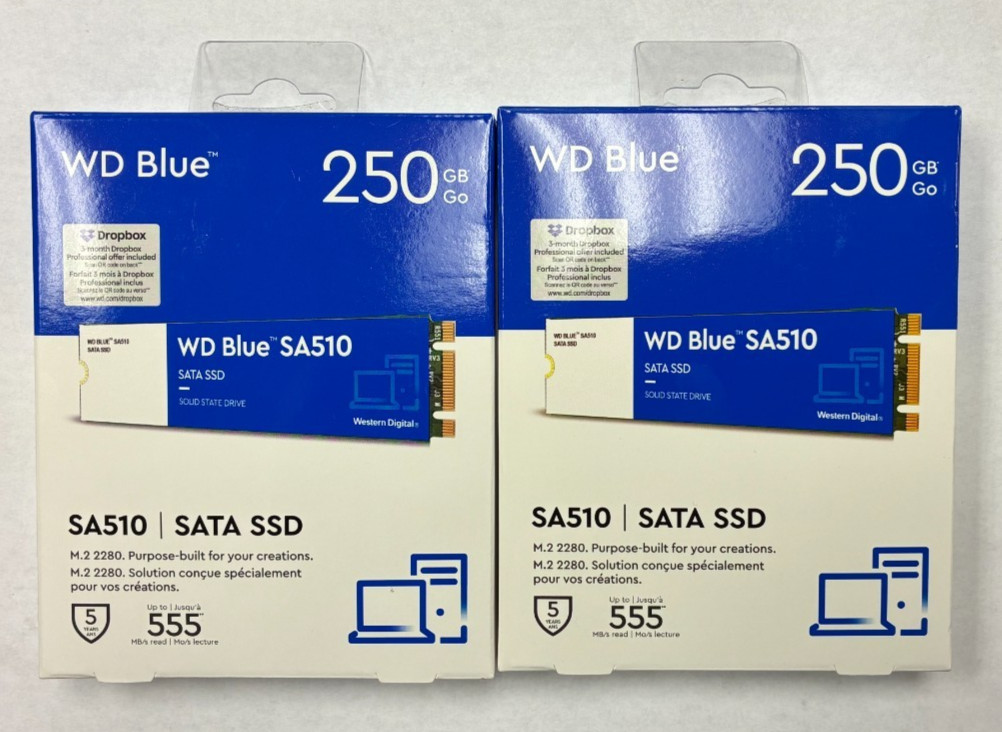 Lot of 2 x New Western Digital SA510 250GB SATA SSD WD Blue PC