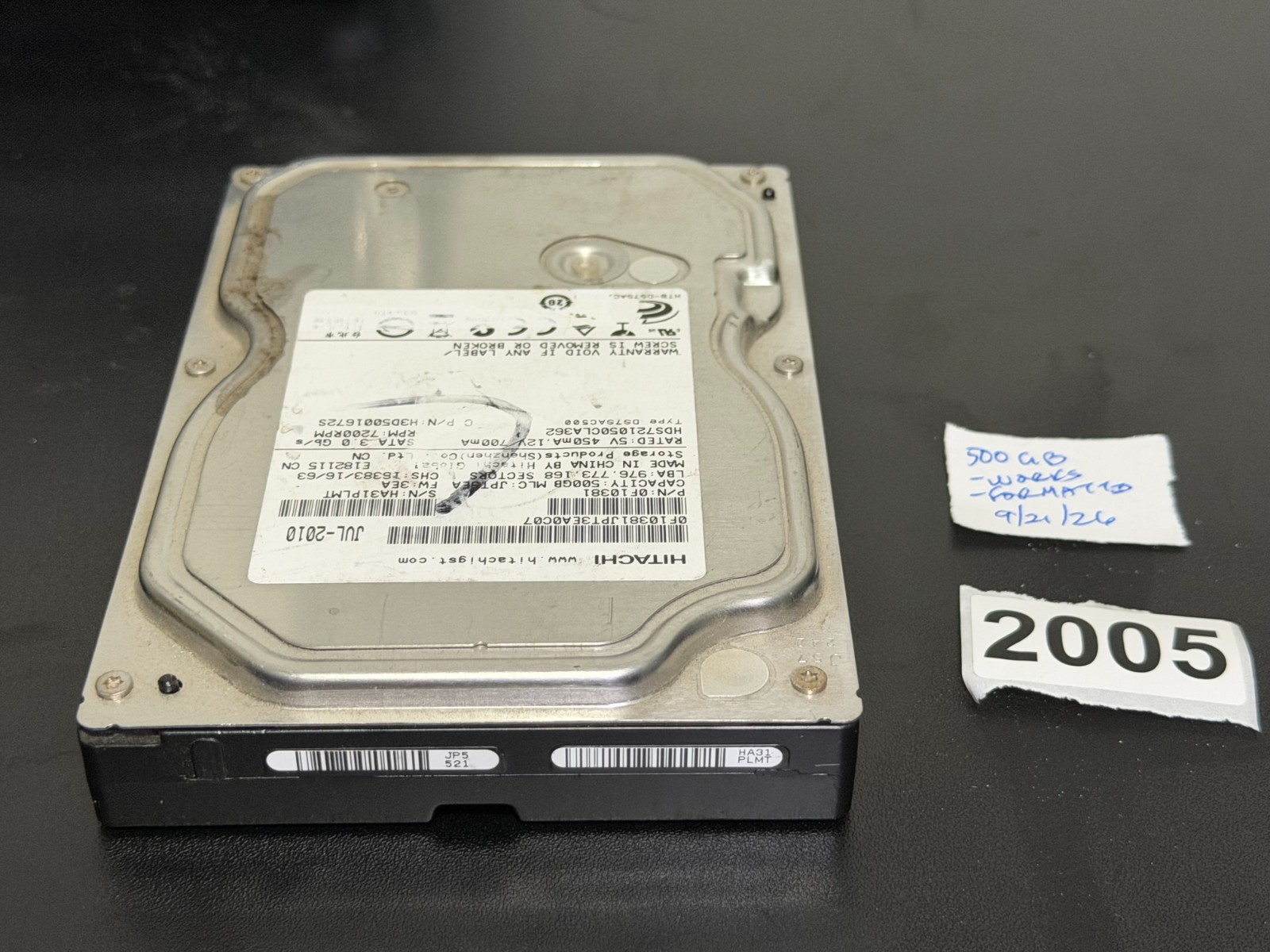Hitachi 500 GB Internal SATA HDS721050CLA362 3.5" 7200 RPM -- WORKS -- REF 2005