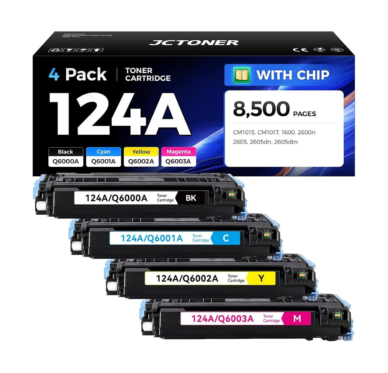 124A Toner Cartridge Set 4-Pack High Yield Replacement for HP 124A Q6000A Q60...
