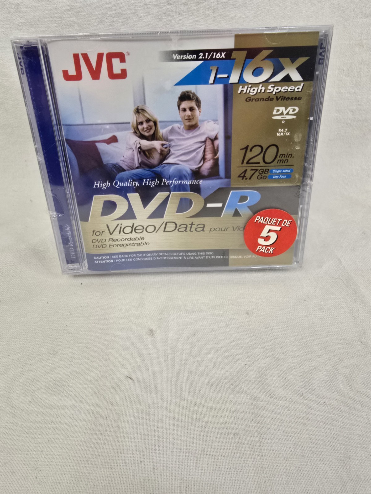 JVC DVD-R 4.7GB 120 Min 16x High Speed Recordable Video Data 5 Pack VD-R47GU5