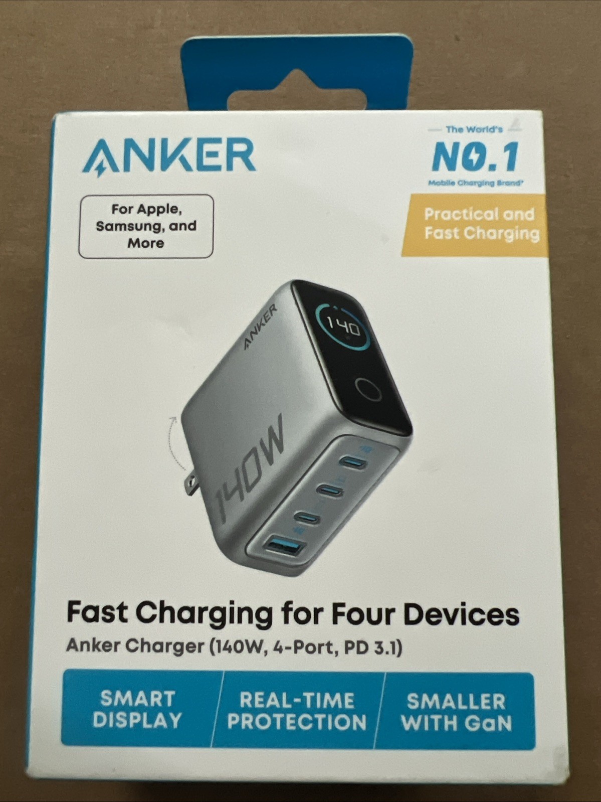 Anker Phone Laptop Charger 140W 4-Port PD 3.1 Silver Smart Display