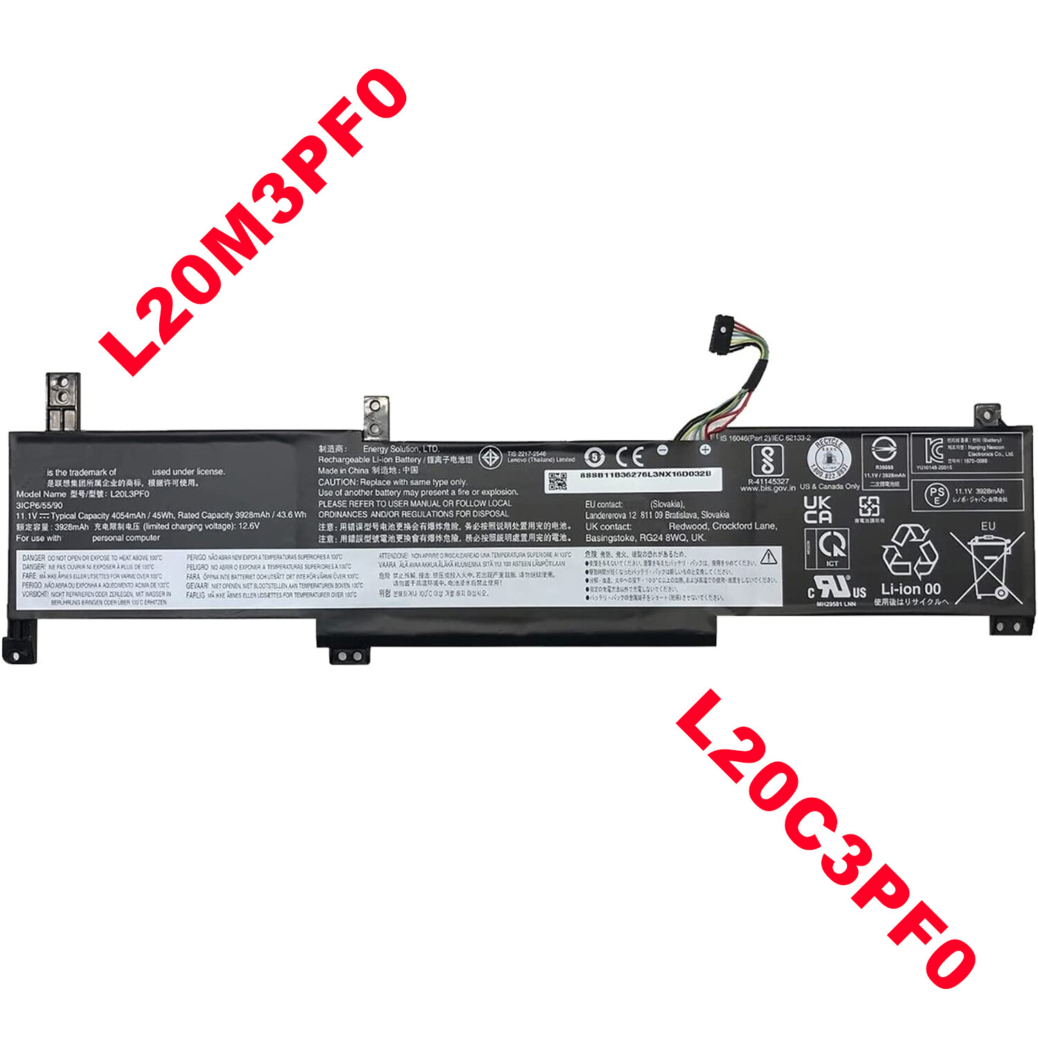 L20M3PF0 L20C3PF0 Battery fr L enovo Ideapad 3-14ITL6 3-15ITL6 3-17ITL6 3-14ALC6