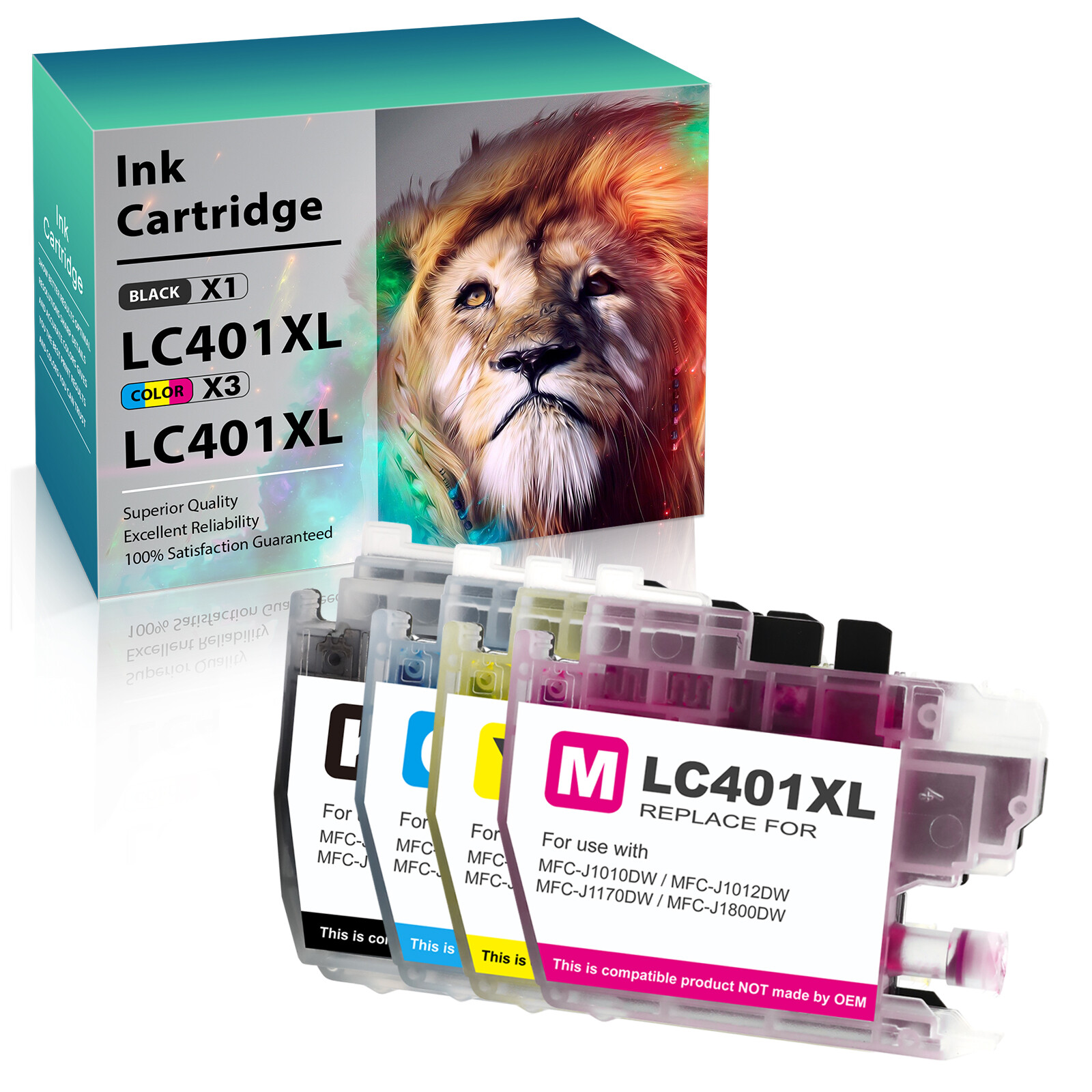 4Pc LC-401 XL Ink Cartridge compatible for Brother LC401 MFC-J1012DW MFC-J1170DW