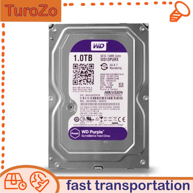 WD10PURX Western Digital Purple 1TB 3.5" Hard Drive Surveillance Security DVR