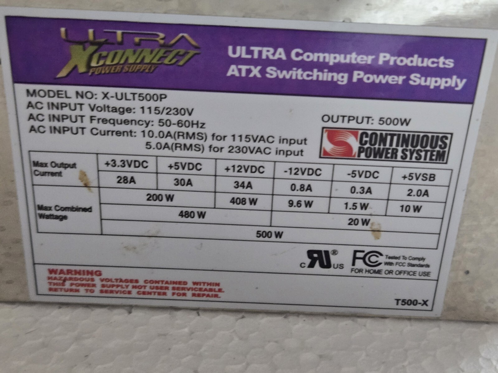 Ultra Xconnect Power Supply X-ULT500P 500W - NO CABLES