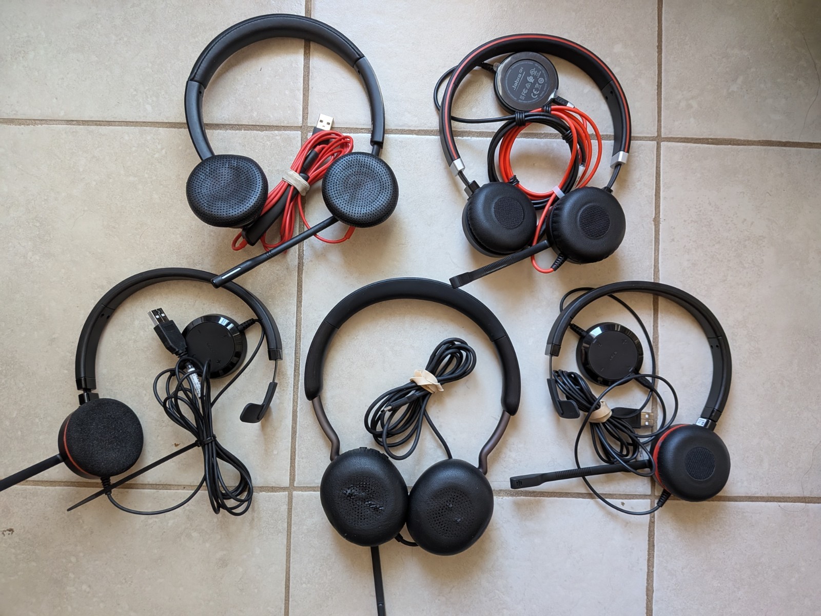 Lot of 5 Professional Wired Headsets Poly Blackwire Jabra Evolve Office Zoom