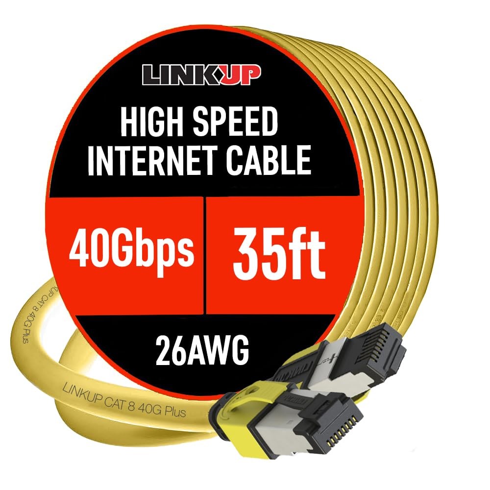 LINKUP Cat8 Ethernet Cable 35FT 40Gbps 26AWG S/FTP RJ45 Patch Cord Yellow