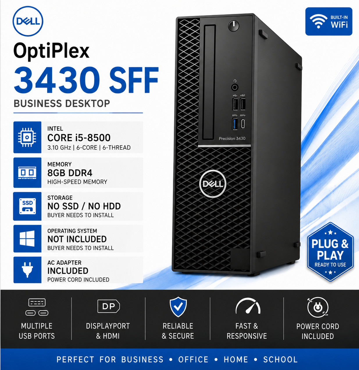 Dell Precision 3430 SFF Core i5-8500 3.00 GHz 8GB DDR4 No SSD /OS/AC Adapter