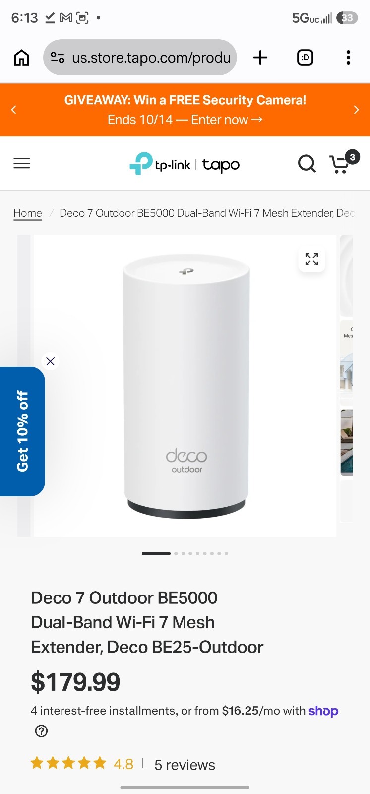 TP-LINK Deco 7 Be5000 Outdoor Weatherproof Extender Sealed Msrp $180