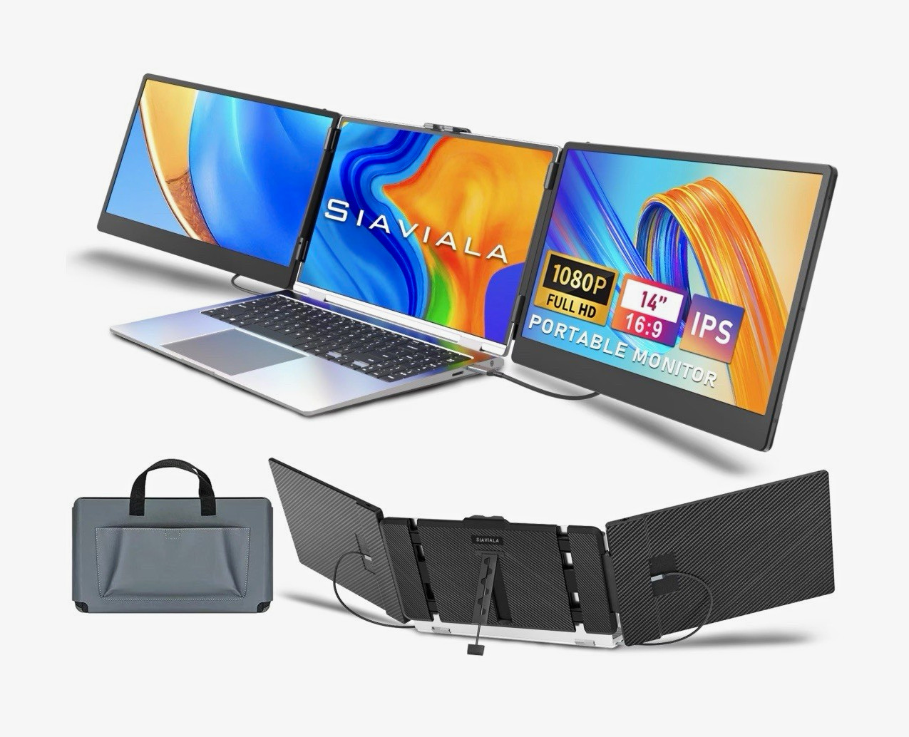SIAVIALA Siaviala S2 14in Triple Screen Extender IPS 1080p USB-C Portable