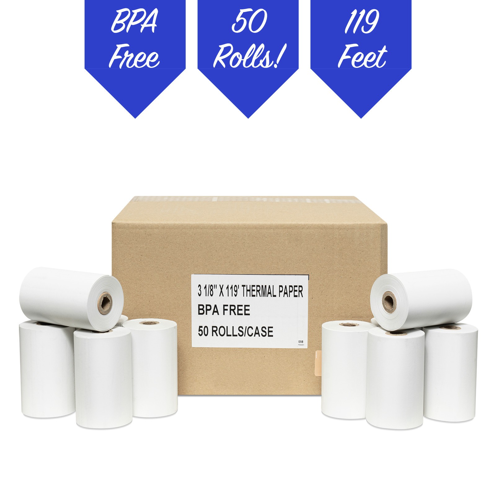 50 Rolls 3 1/8" x 119' Thermal Paper Epson TM-H6000 M129B TM-T80 TM-T85 TM-T88