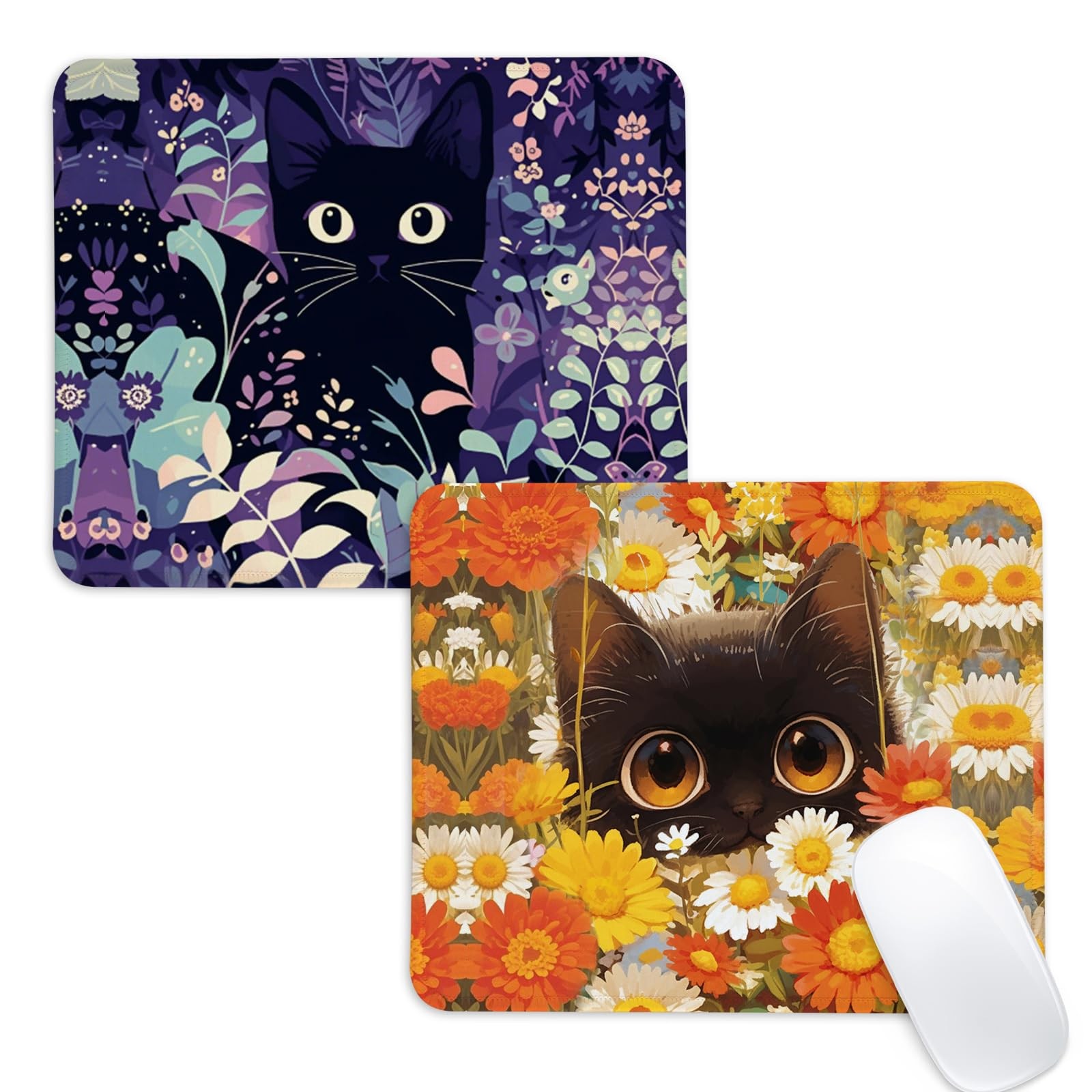 CDZYNG Black Cats Square Mouse Pad, Color Black Cats 8 9.4x7.8 Inch 2pcs