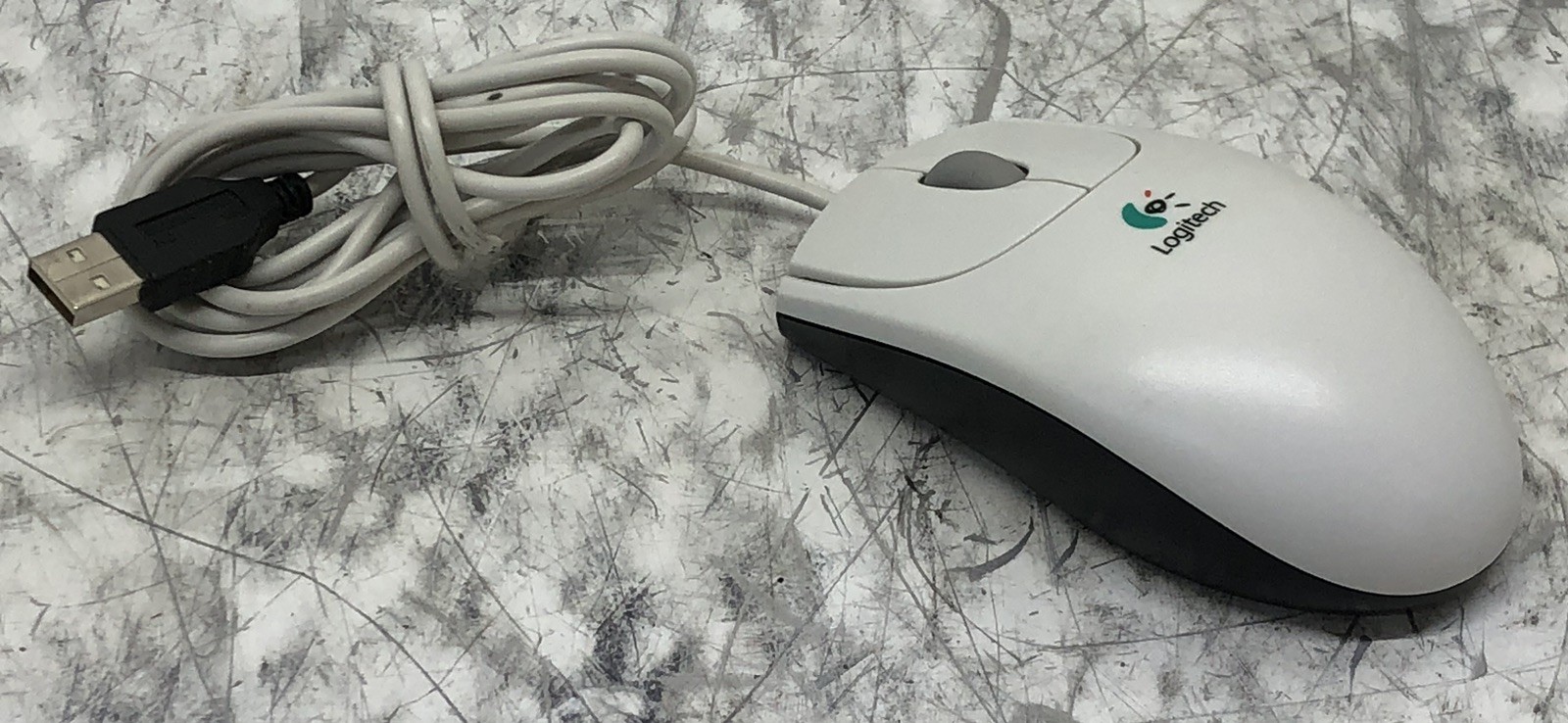 LOGITECH M-BJ58 WHITE 2X WIRED OPTICAL WHEEL MOUSE CLEANED TESTED WORKING