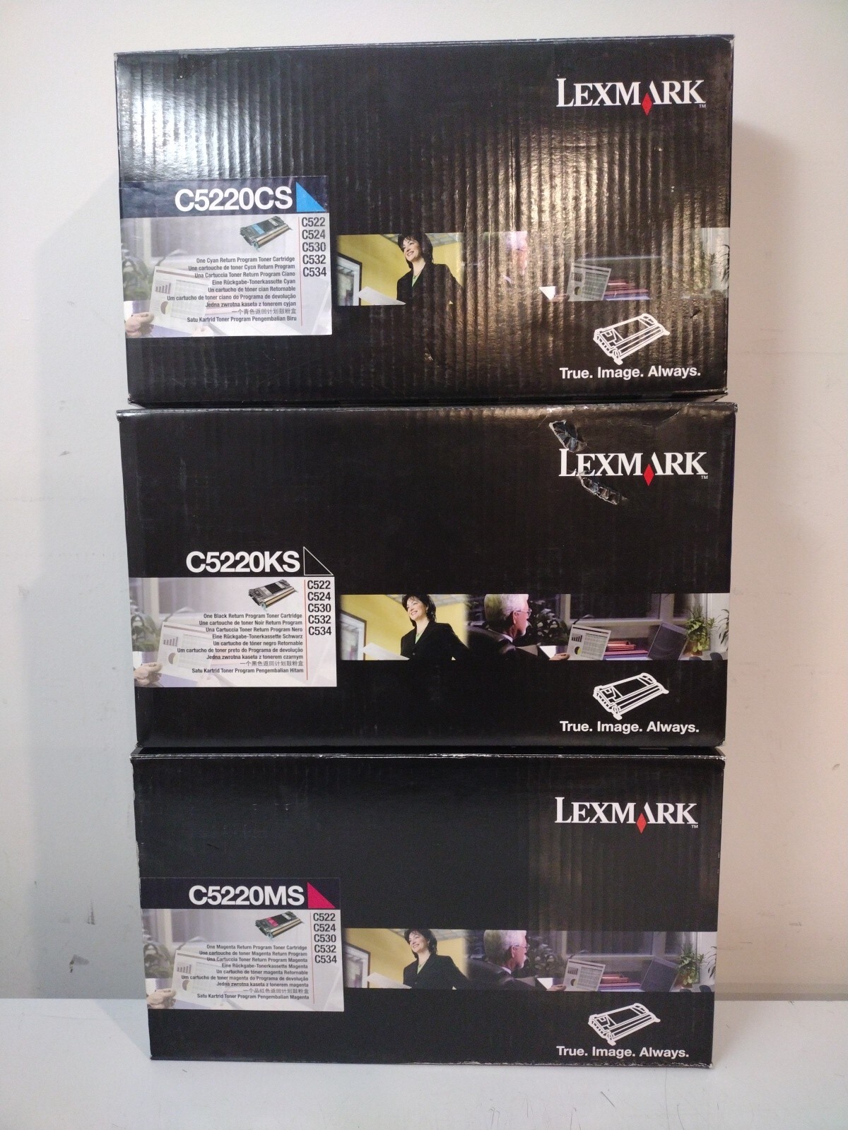 3pk Genuine LEXMARK C5220KS C5220MS C5220CS TONERS C522 C524 C530 C534 Open Box 