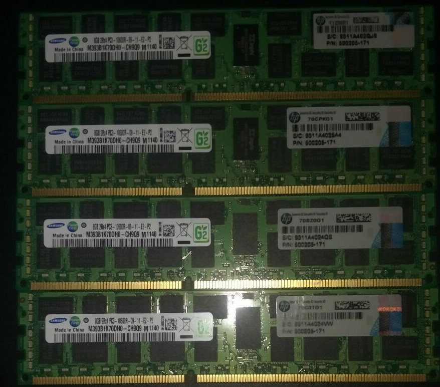 4 x 8GB Samsung PC3-10600R-09-10-E1-P2 RAM Memory 16GB 32GB 64GB 128GB