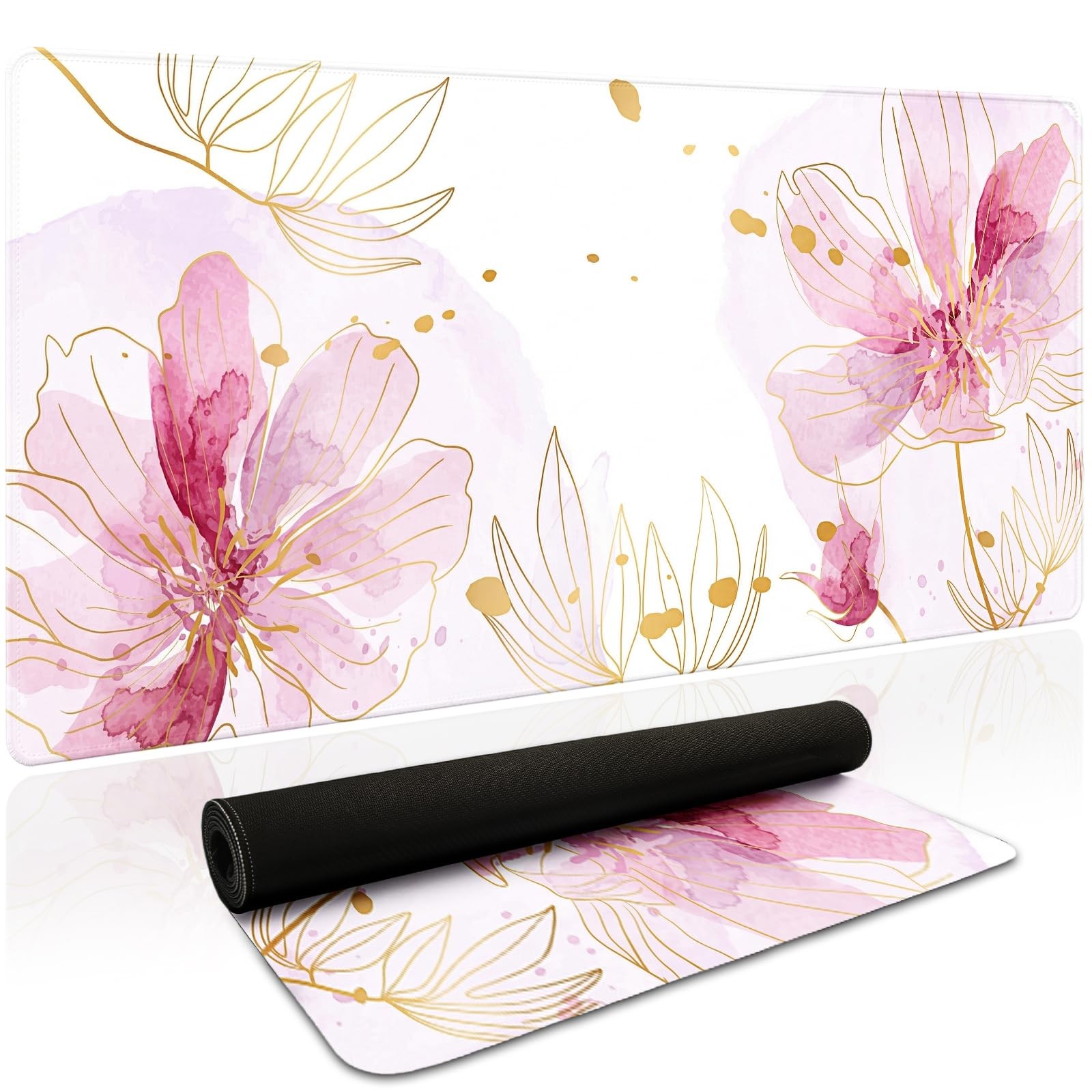35.4x15.7 Inch Aesthetic Floral Pink XXL Waterproof Extended Desk Mousepad