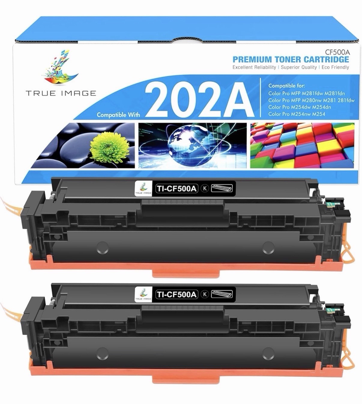 TRUE IMAGE 202A CF500A Black Toner 2 Pack for HP M281fdw M254dw M281cdw