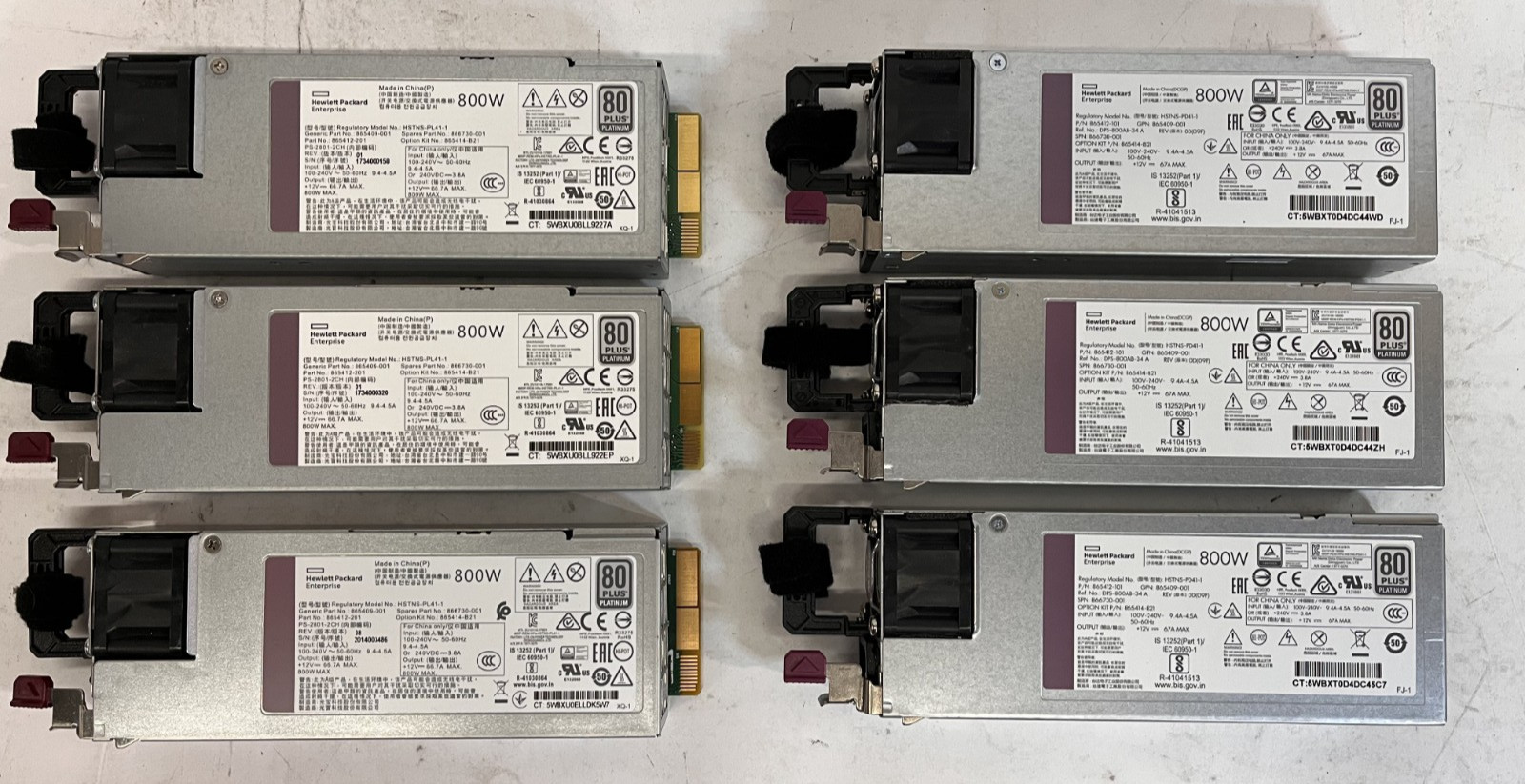 Lot of 6 HP HSTNS-PD41-1 HP HSTNS-PL41-1, 865412-101-800W Power Supply Unit