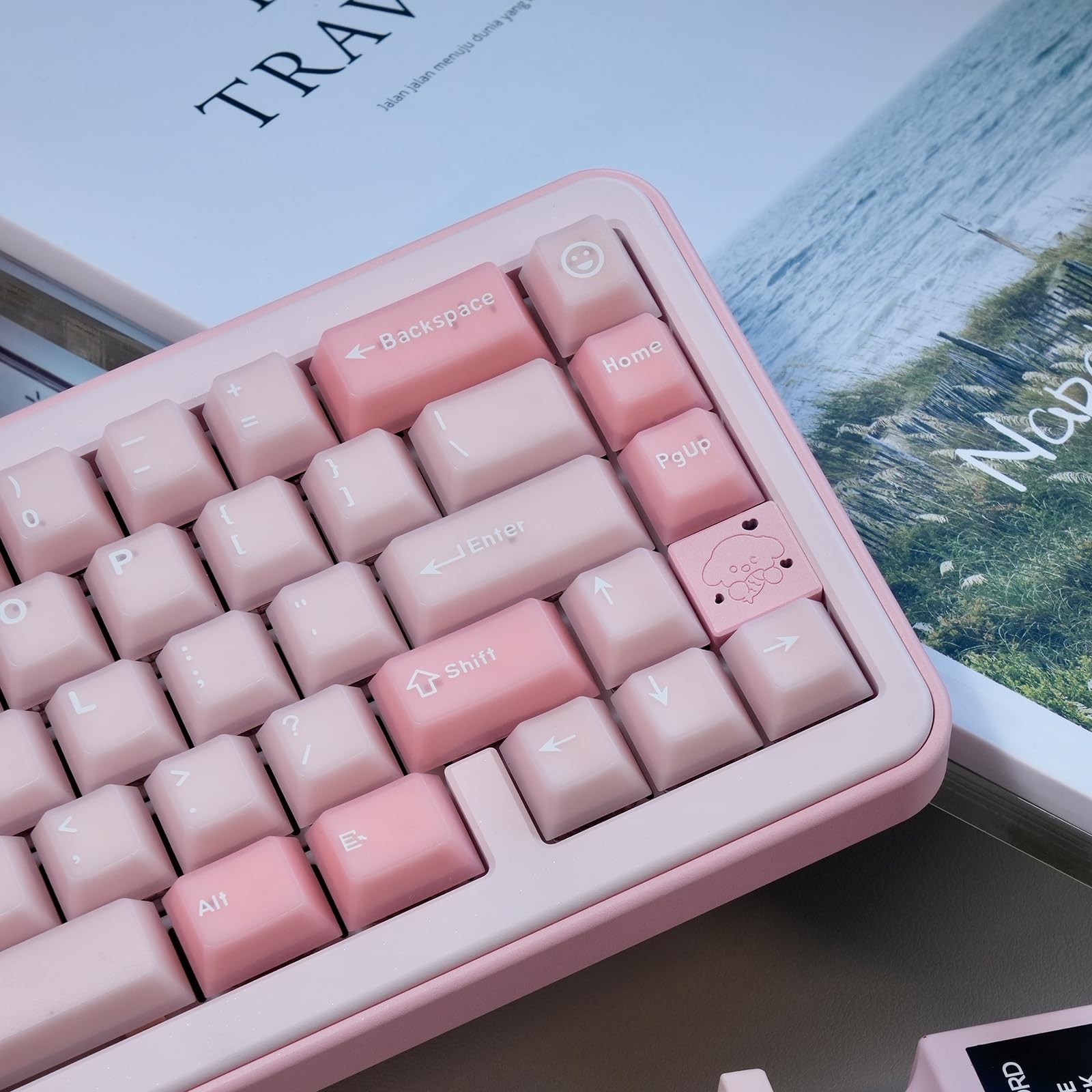 164 PCS Sakura Pink PBT Keycaps Double Shot Cherry Profile Translucent