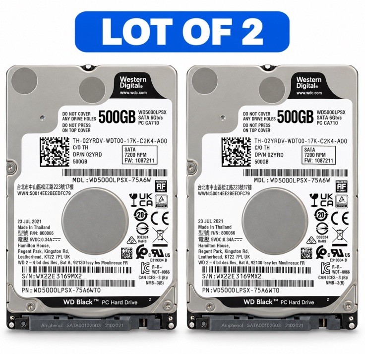 WD5000LPSX  Western Digital 2.5 inch HDD 500GB WD BlacK Lot Of 2 Tested