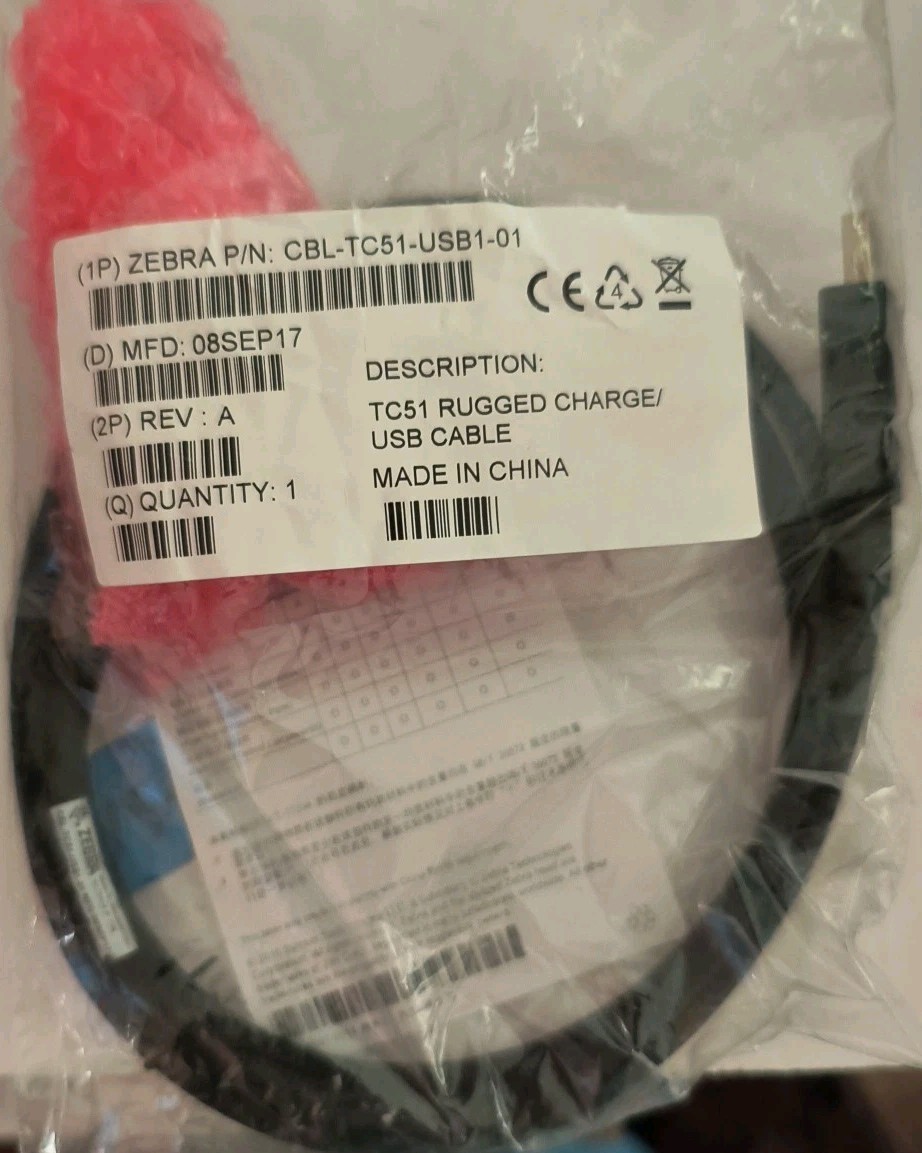 Zebra CBL-TC51-USB1-01 Snap-On USB Charging Cable for TC51 TC52 TC56 TC57 OEM