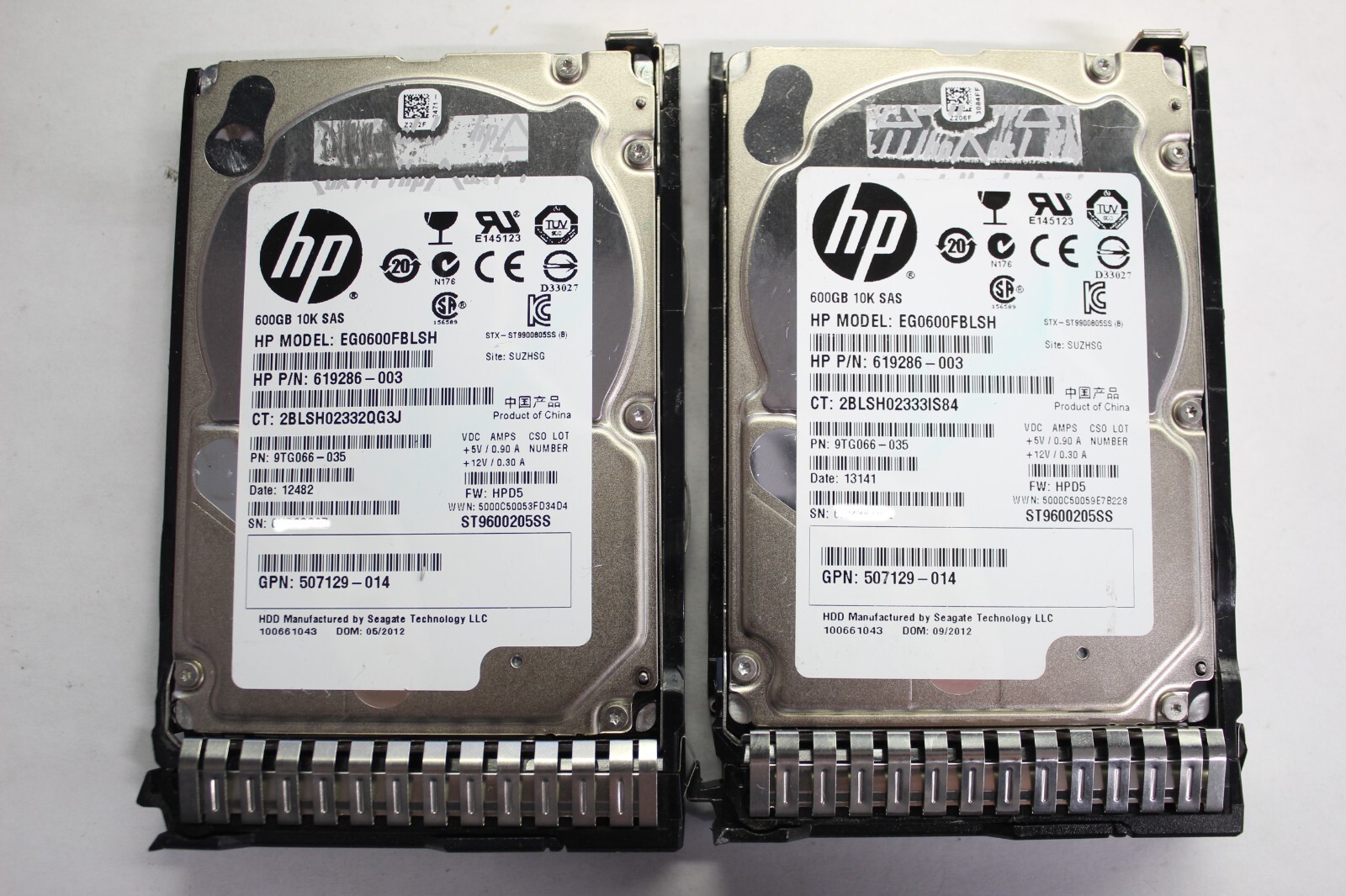 Lot of*2 HP 600GB 507129-014 10K 619286-003 2.5" SAS HDD EG0600FBLSH with cases