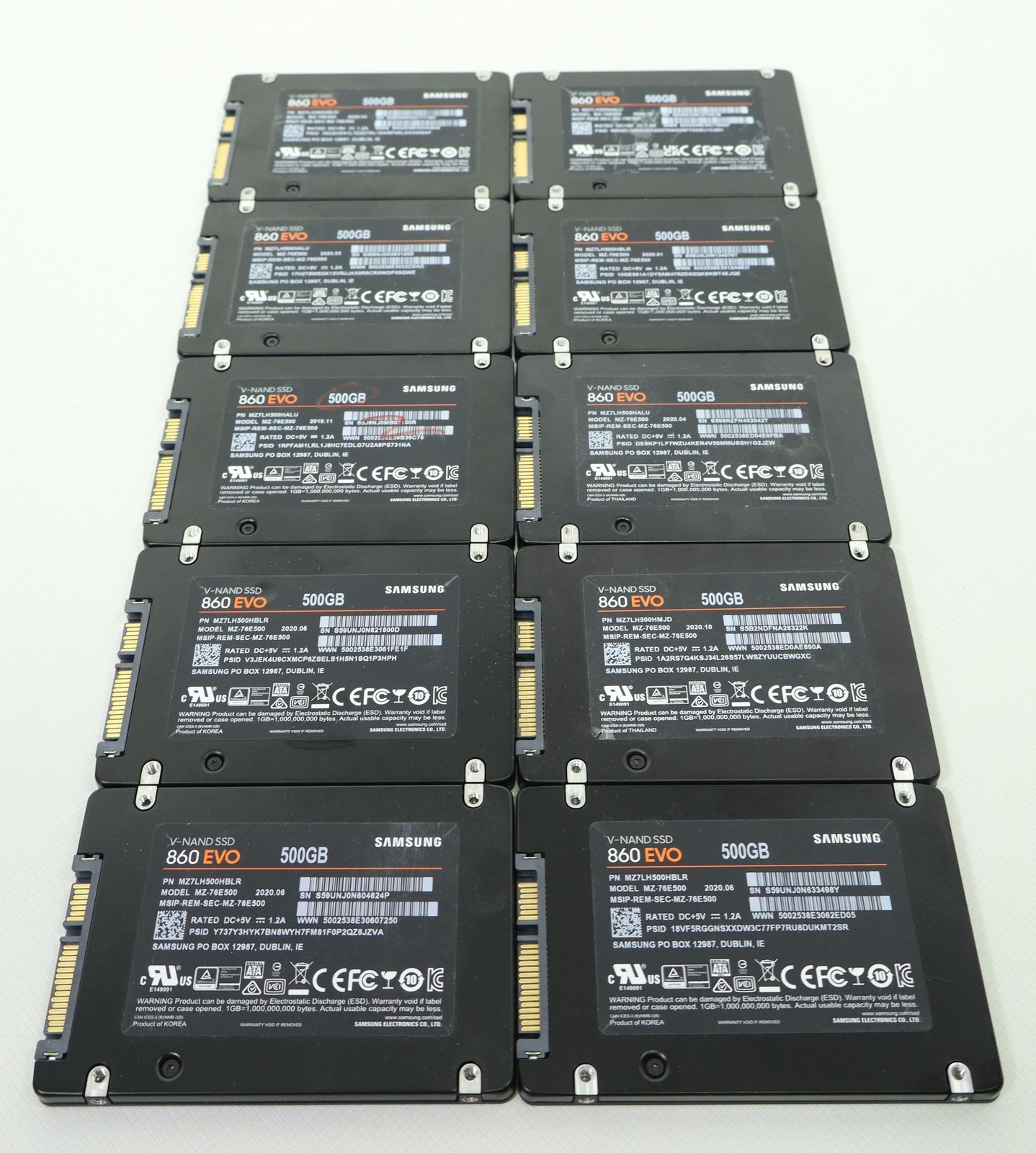 Lot of 10x Mixed Samsung 860 EVO 500GB 2.5" SATA SSD