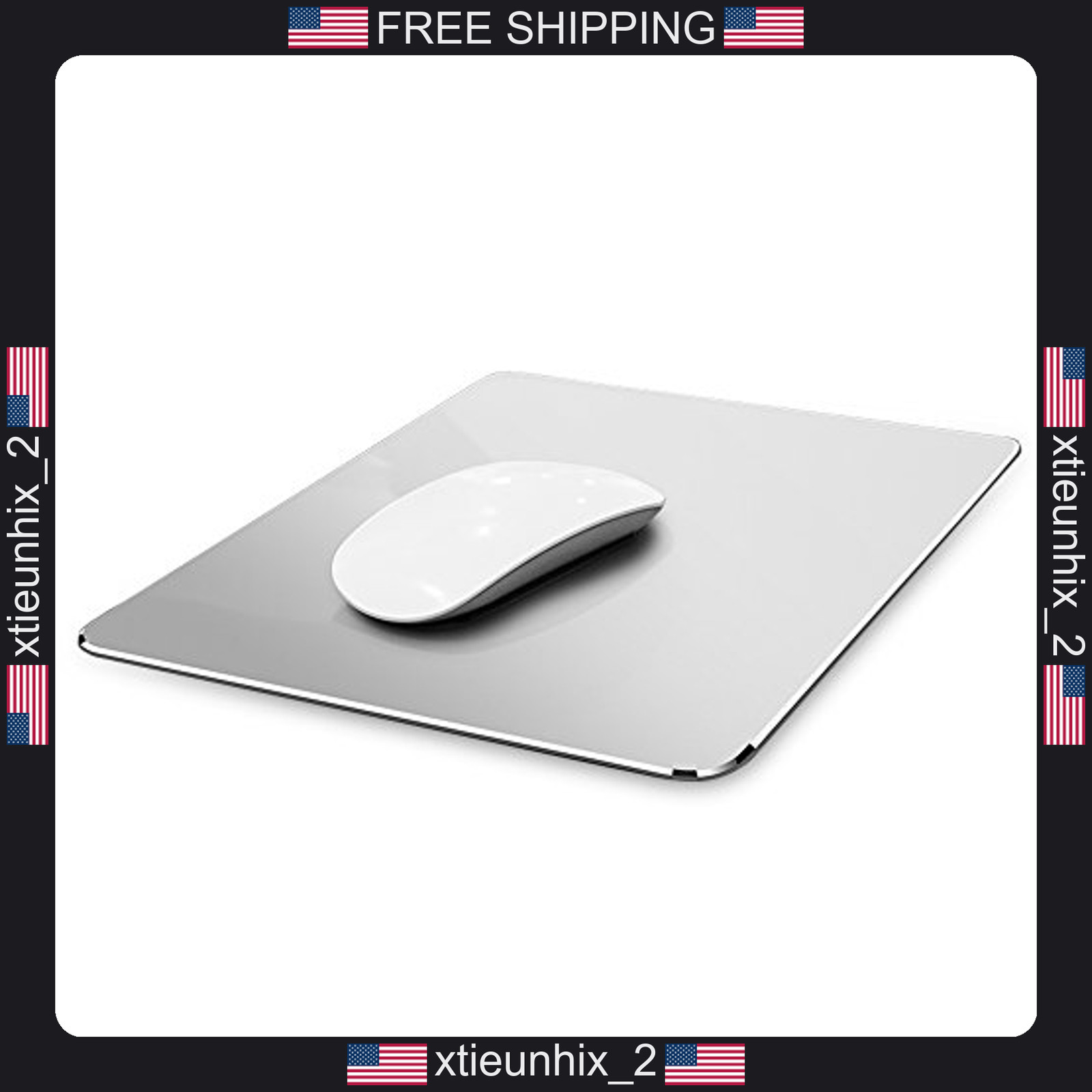 Aluminum Mouse Pad Silver 9.1x7.1 Inch Waterproof Non-Slip Office Gaming