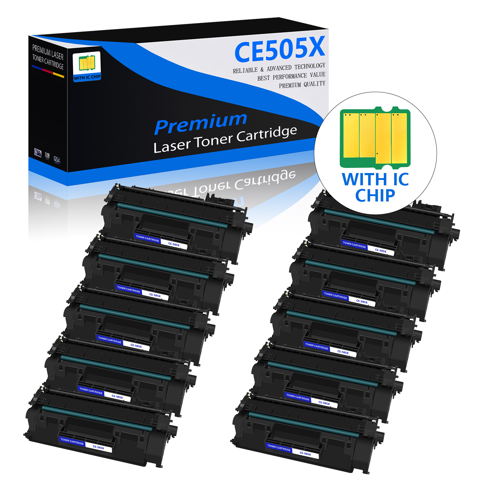 10PK CE505X 05X Black Toner Cartridge for HP LaserJet P2055d P2055dn P2055X
