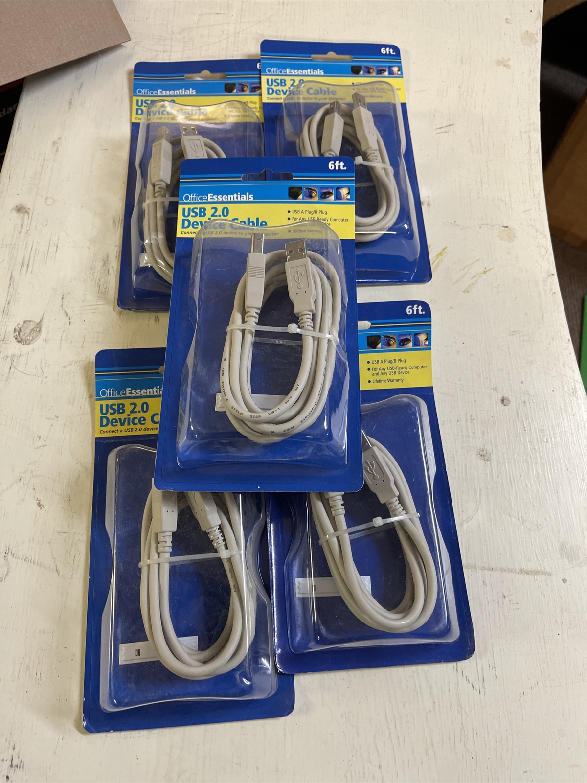 Lot Of 5 OFFICE ESSENTIALS USB 2.0 DEVICE CABLE 6FT P97458