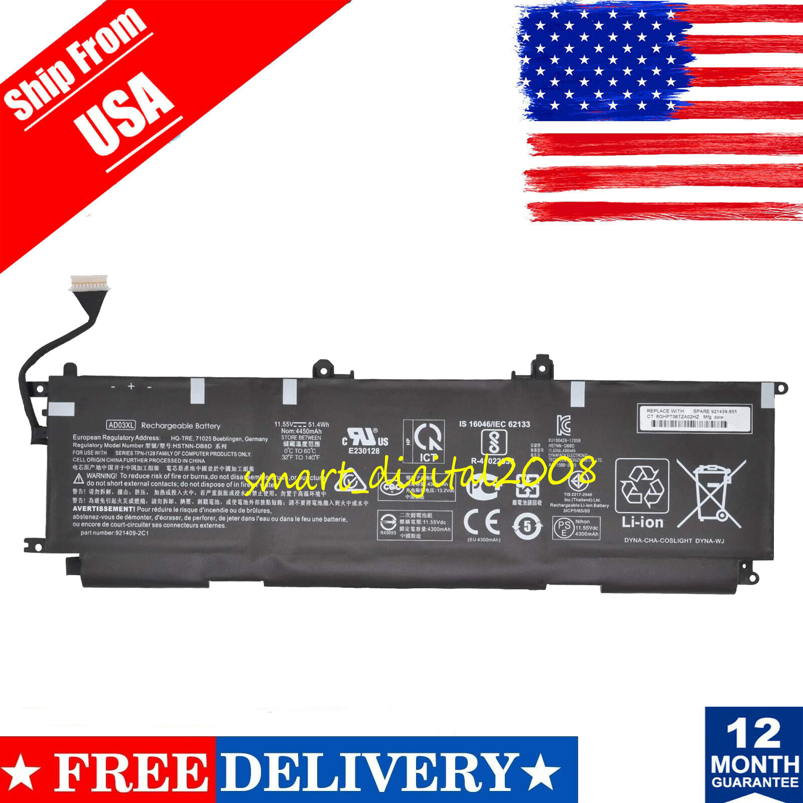 New AD03XL Battery 921409-2C1 921439-855 HSTNN-DB8D for HP Envy 13-AD