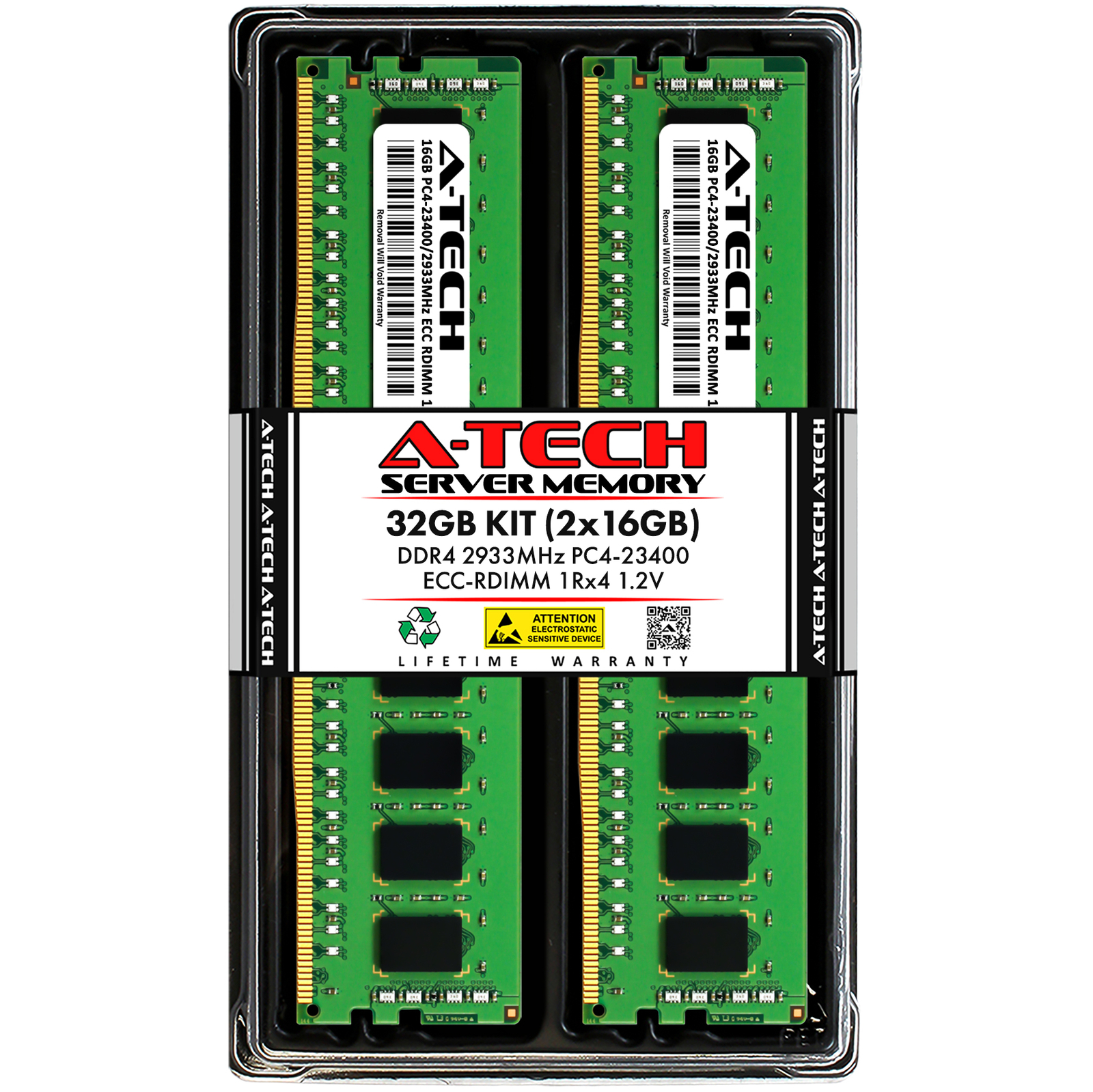 A-Tech 32GB 2x 16GB 1Rx4 PC4-23400R DDR4 2933MHz ECC REG RDIMM Server Memory RAM
